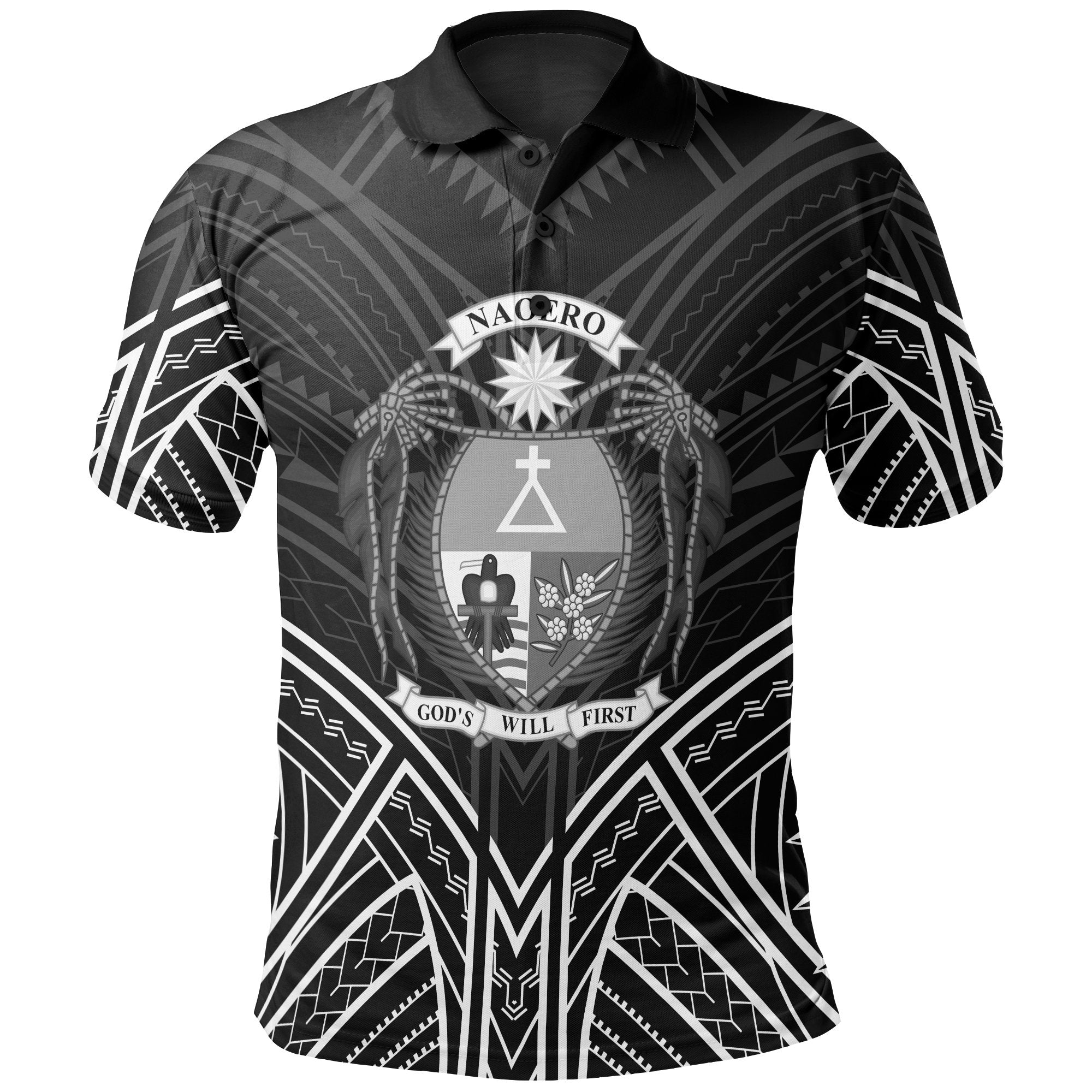 Nauru Polo Shirt Nauru Seal Black Tribal Patterns Unisex White - Polynesian Pride