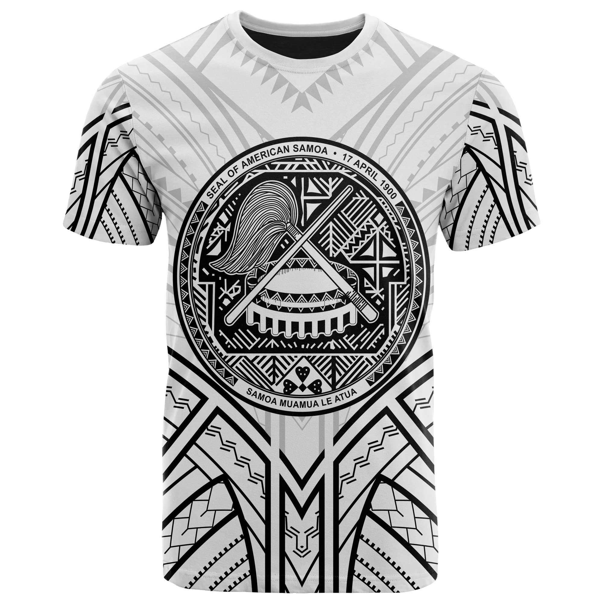 American Samoa T Shirt American Samoan Seal Tribal Patterns Unisex White - Polynesian Pride