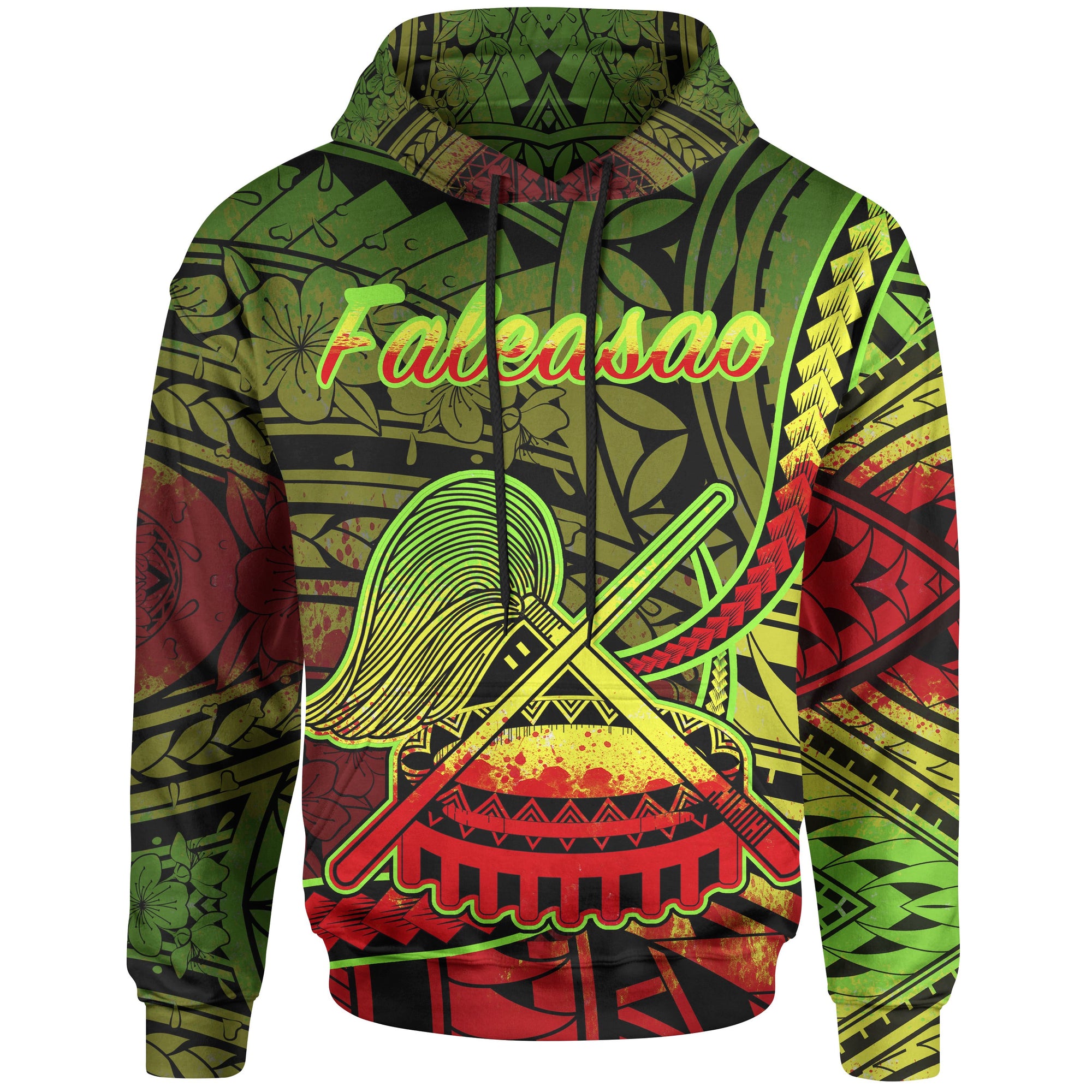 American Samoa Hoodie Faleasao Polynesian Reggae Patterns Unisex Black - Polynesian Pride