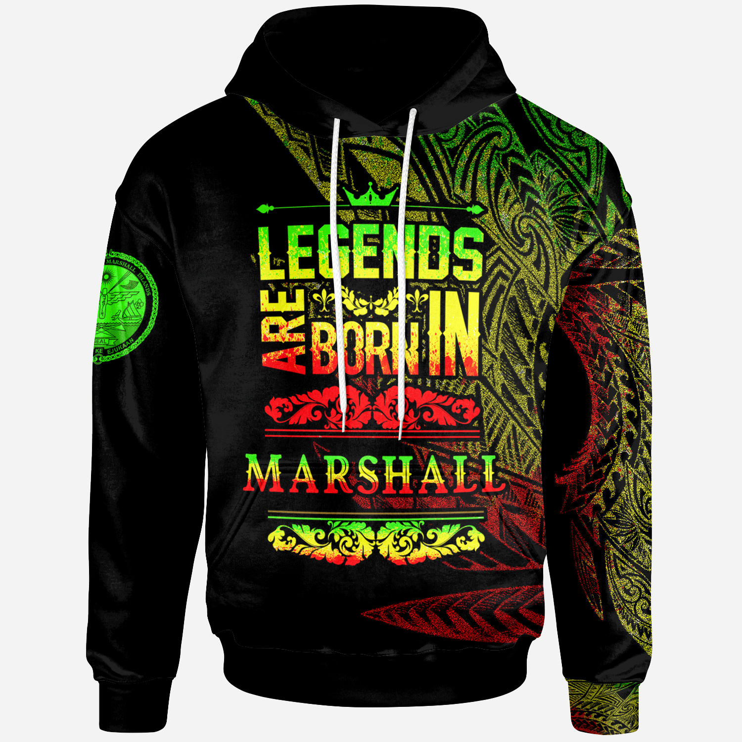 Marshall Islands Hoodie Legends Are Born In Reggae Color Unisex Black - Polynesian Pride