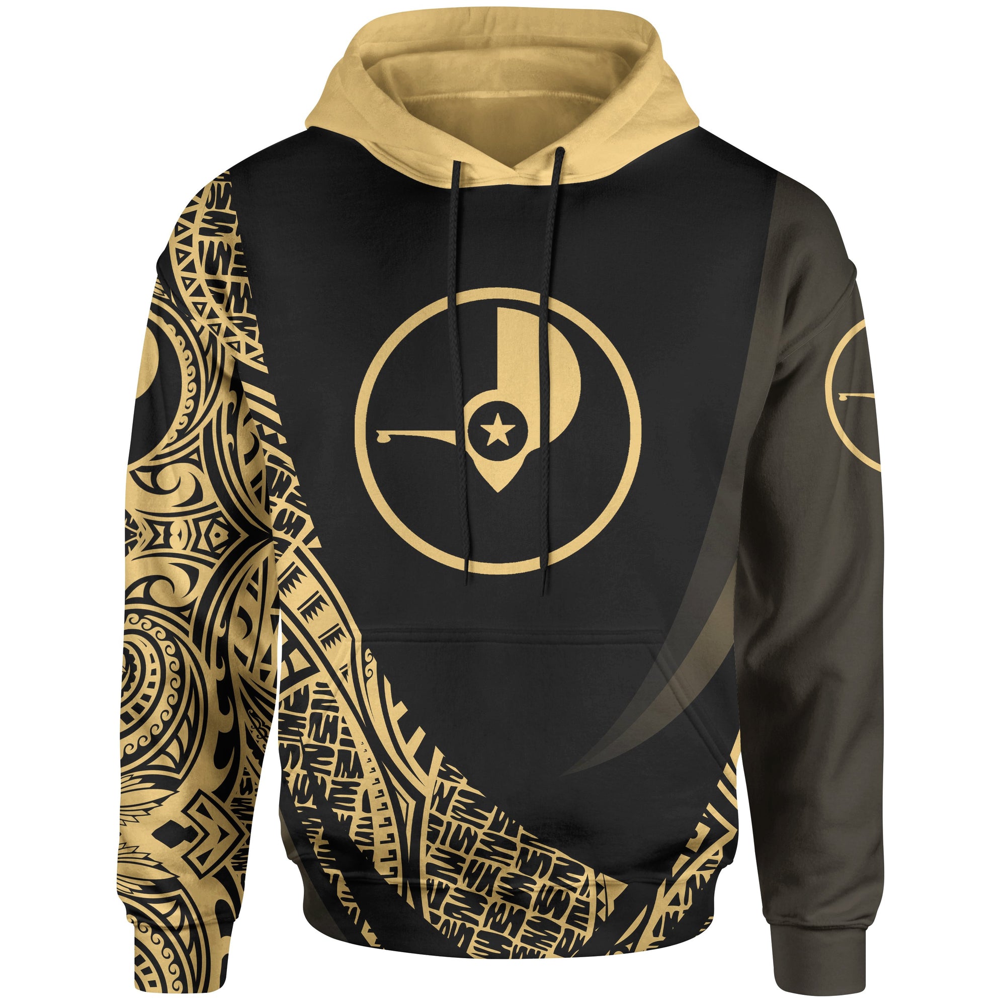 Yap State Hoodie Gold Polynesian Patterns Sport Style Unisex Black - Polynesian Pride