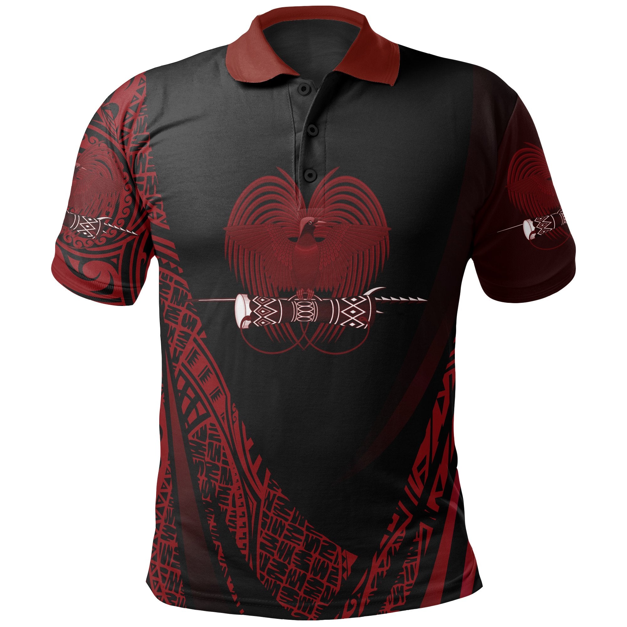 Papua New Guinea Polo Shirt Red Polynesian Patterns Sport Style Unisex Black - Polynesian Pride