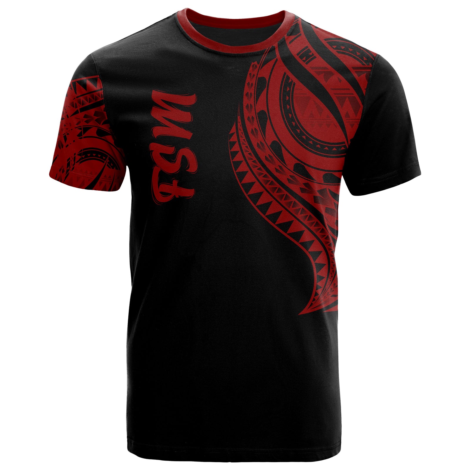 Federated States of Micronesia T Shirt FSM Tatau Red Patterns Unisex Black - Polynesian Pride