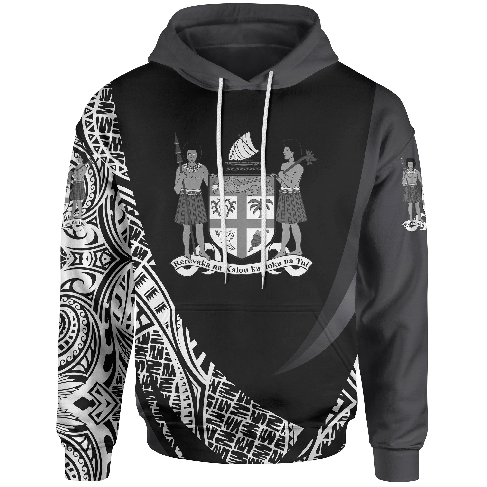 Fiji Hoodie White Polynesian Patterns Sport Style Unisex Black - Polynesian Pride