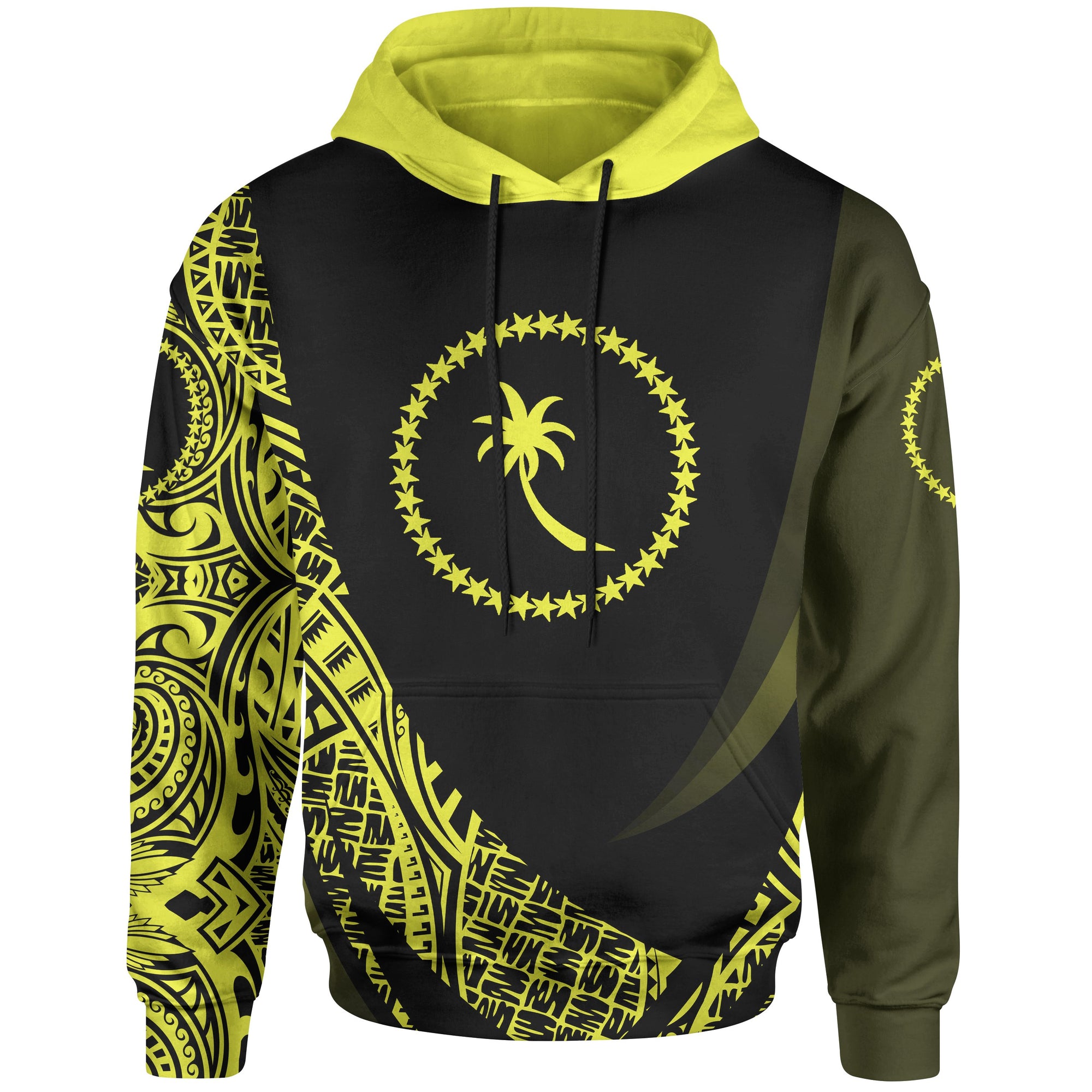Chuuk State Hoodie Yellow Polynesian Patterns Sport Style Unisex Black - Polynesian Pride