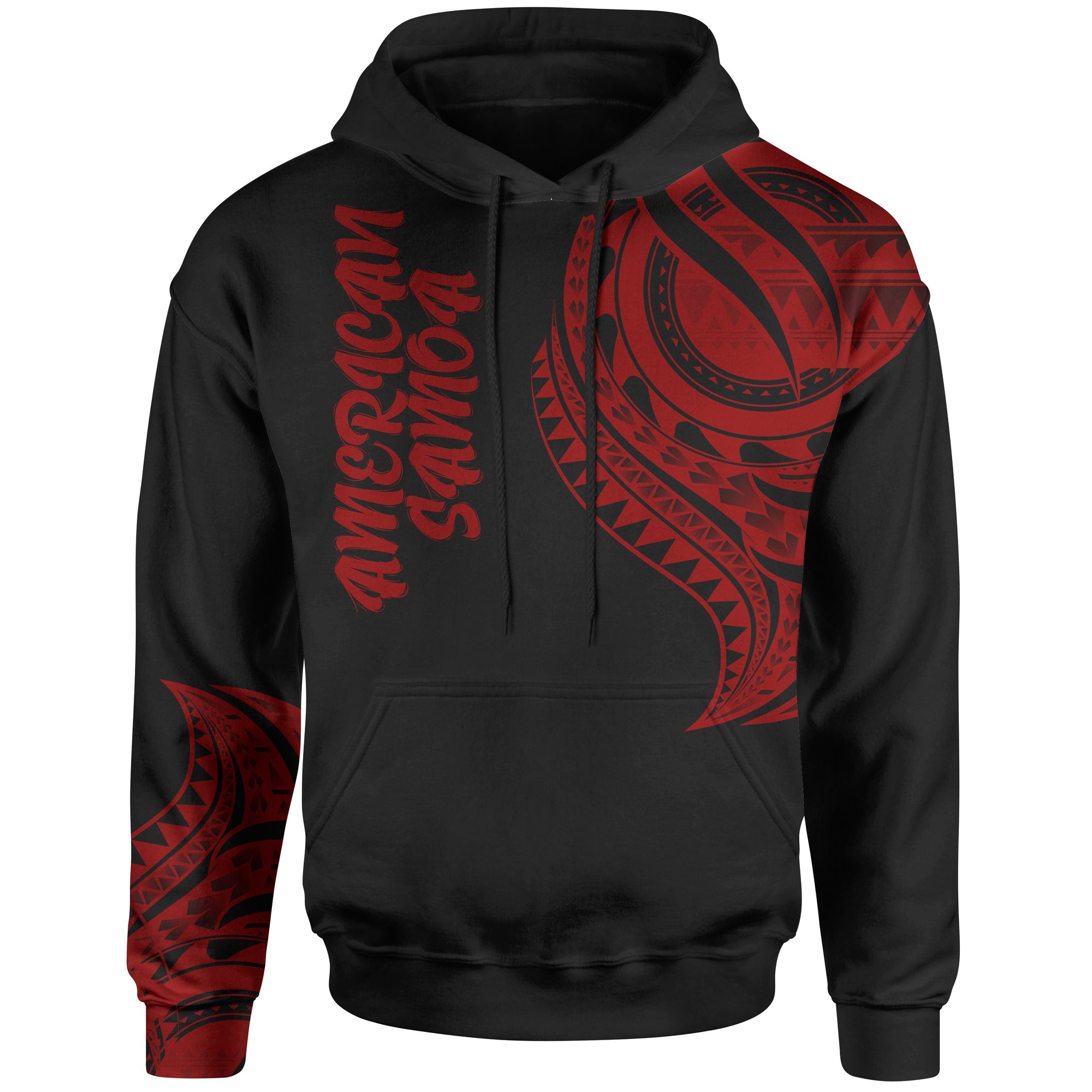 American Samoa Hoodie merican Samoa Tatau Red Patterns Unisex Black - Polynesian Pride