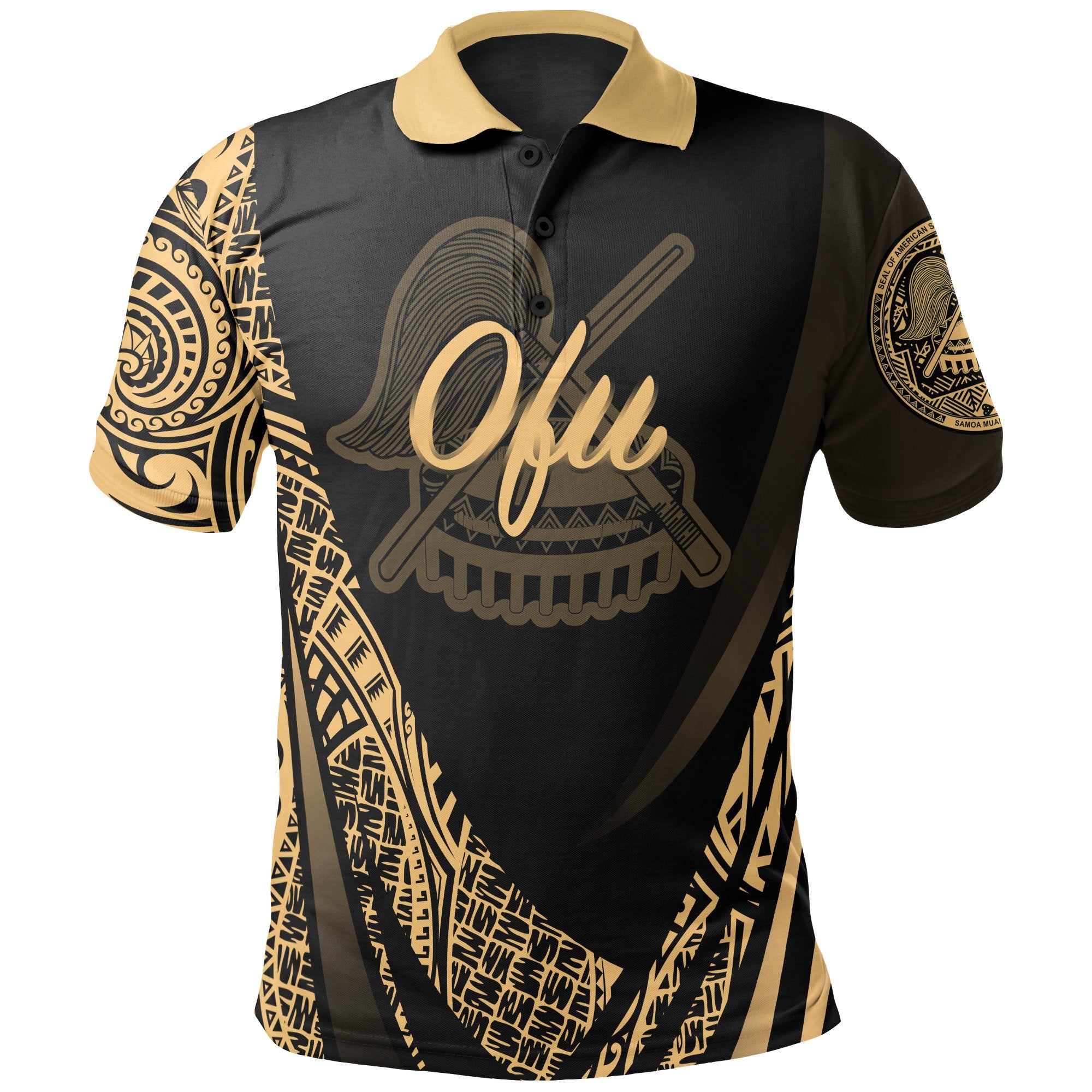 American Samoa Polo Shirt Manua Ofu Polynesian Gold Patterns Sport Style Unisex Black - Polynesian Pride