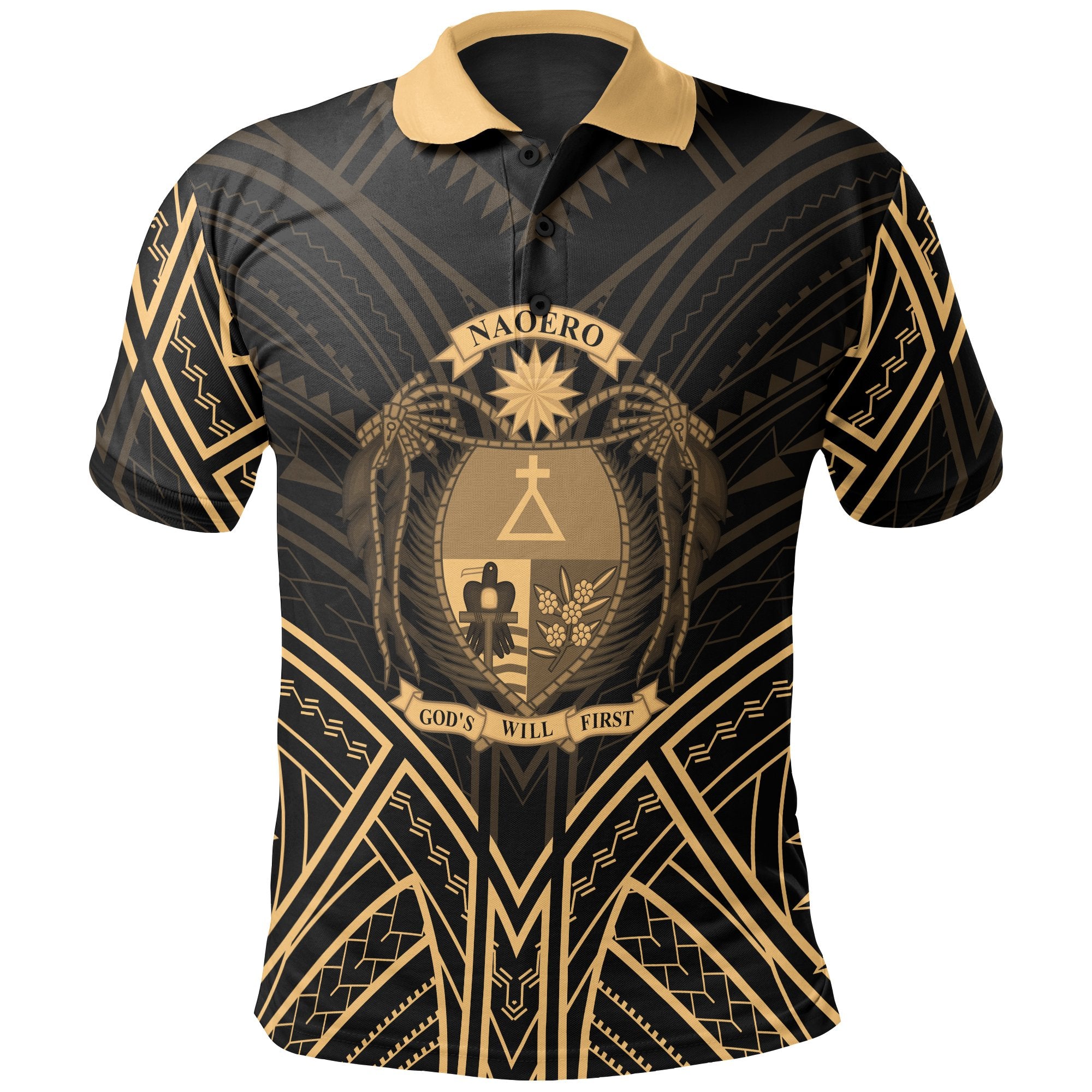 Nauru Polo Shirt Nauru Seal Gold Tribal Patterns Unisex White - Polynesian Pride