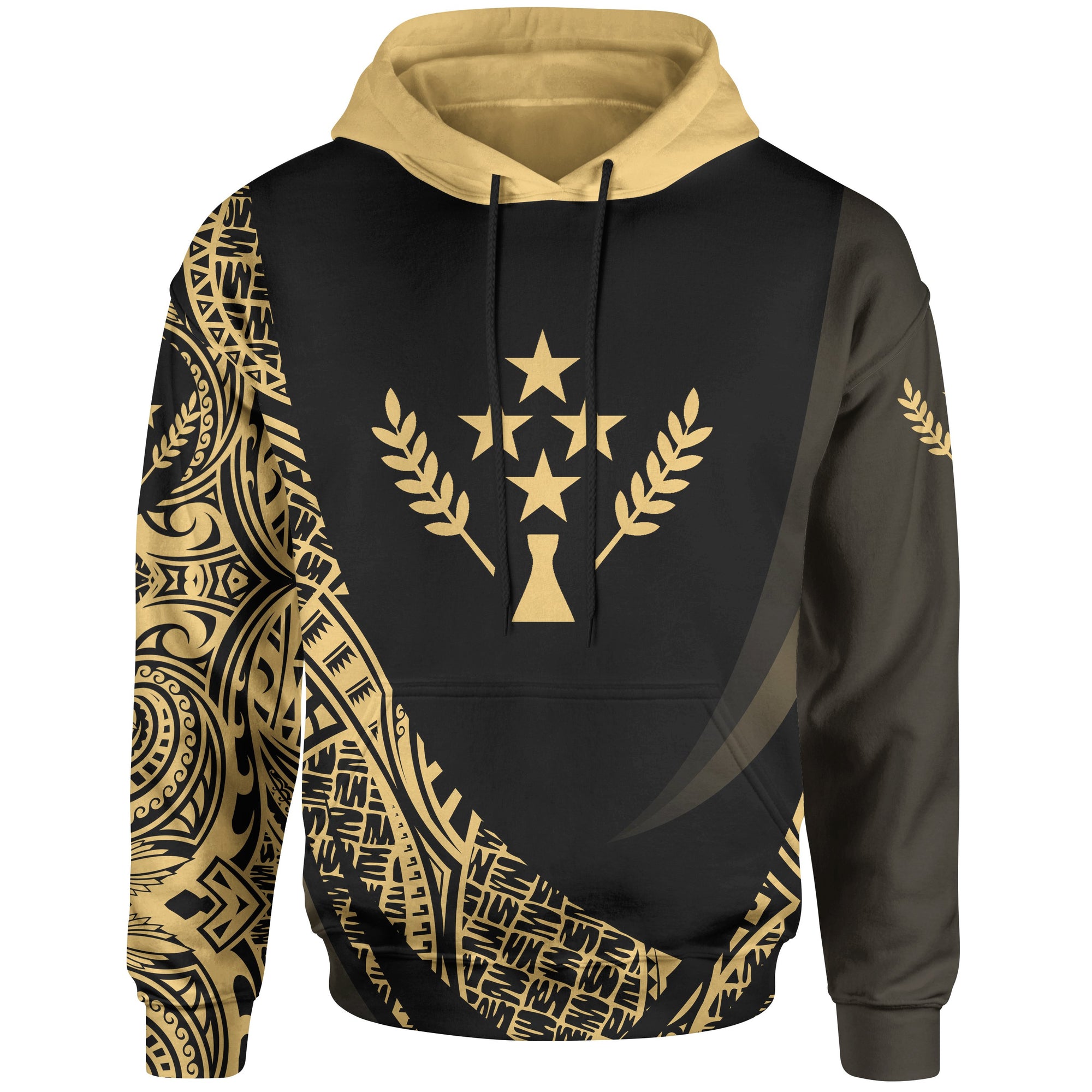 Kosrae State Hoodie Gold Polynesian Patterns Sport Style Unisex Black - Polynesian Pride