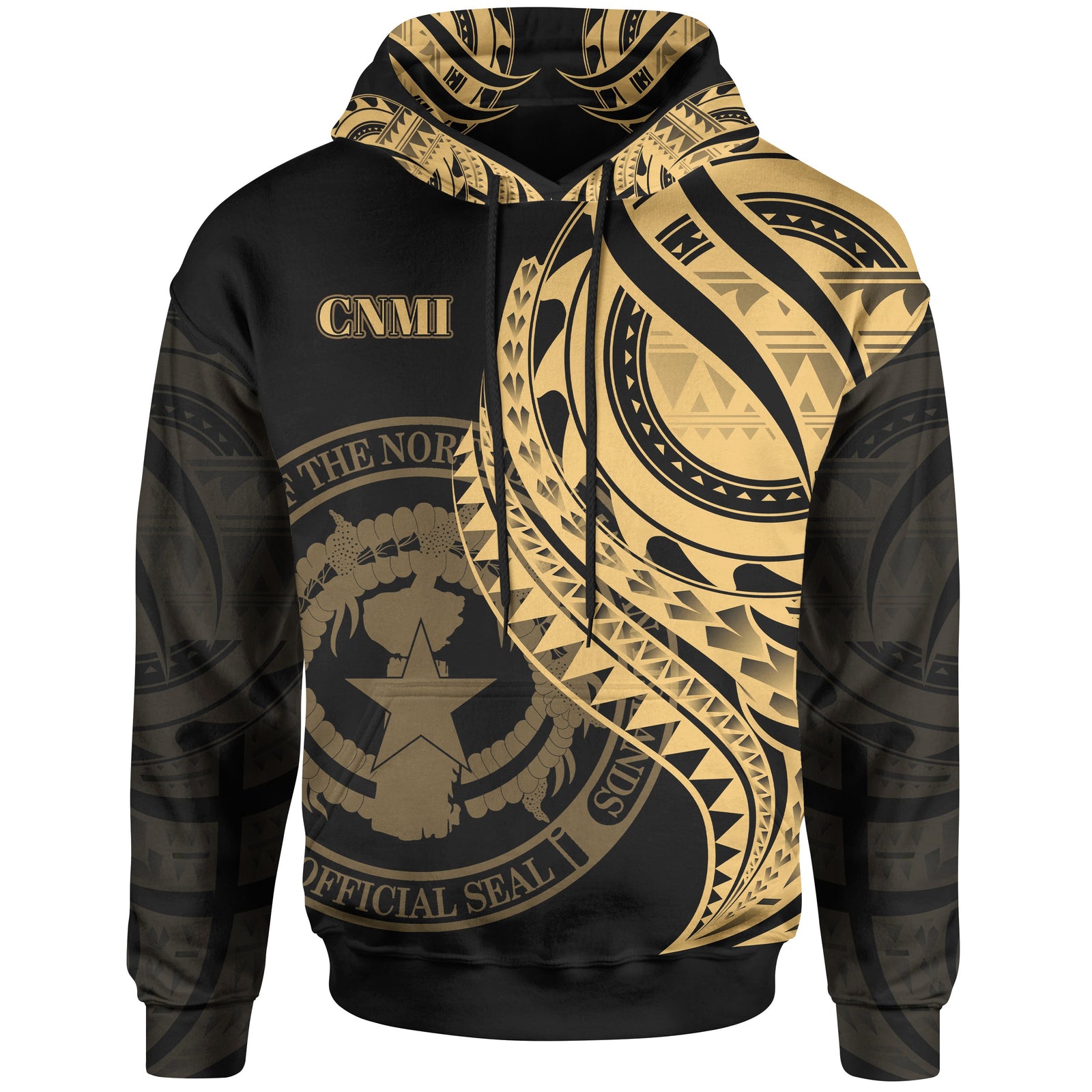 Northern Mariana Islands Hoodie Gold Polynesian Patterns Best CNMI Ever Unisex Black - Polynesian Pride