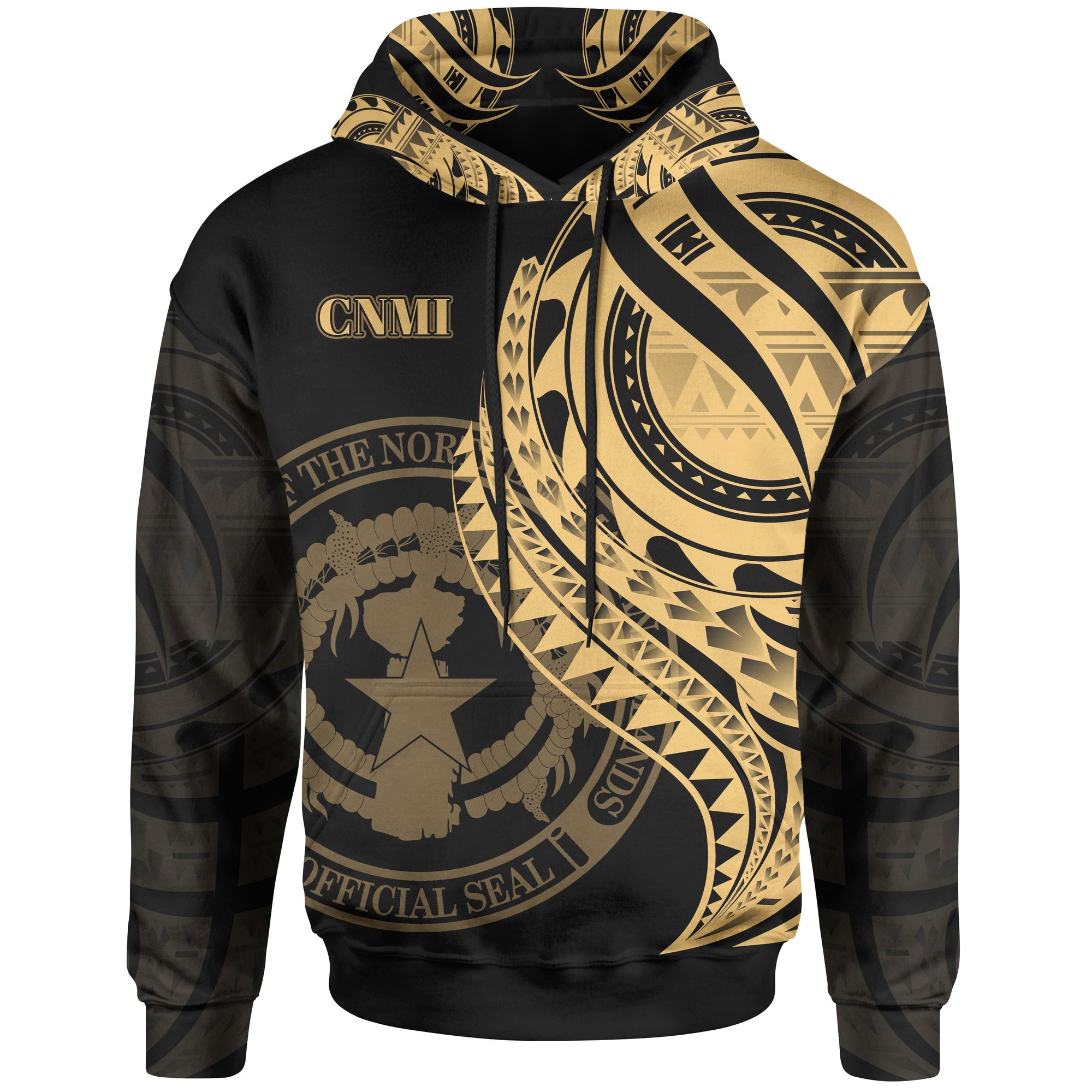 Northern Mariana Islands Hoodie Gold Polynesian Patterns Best CNMI Ever Unisex Black - Polynesian Pride