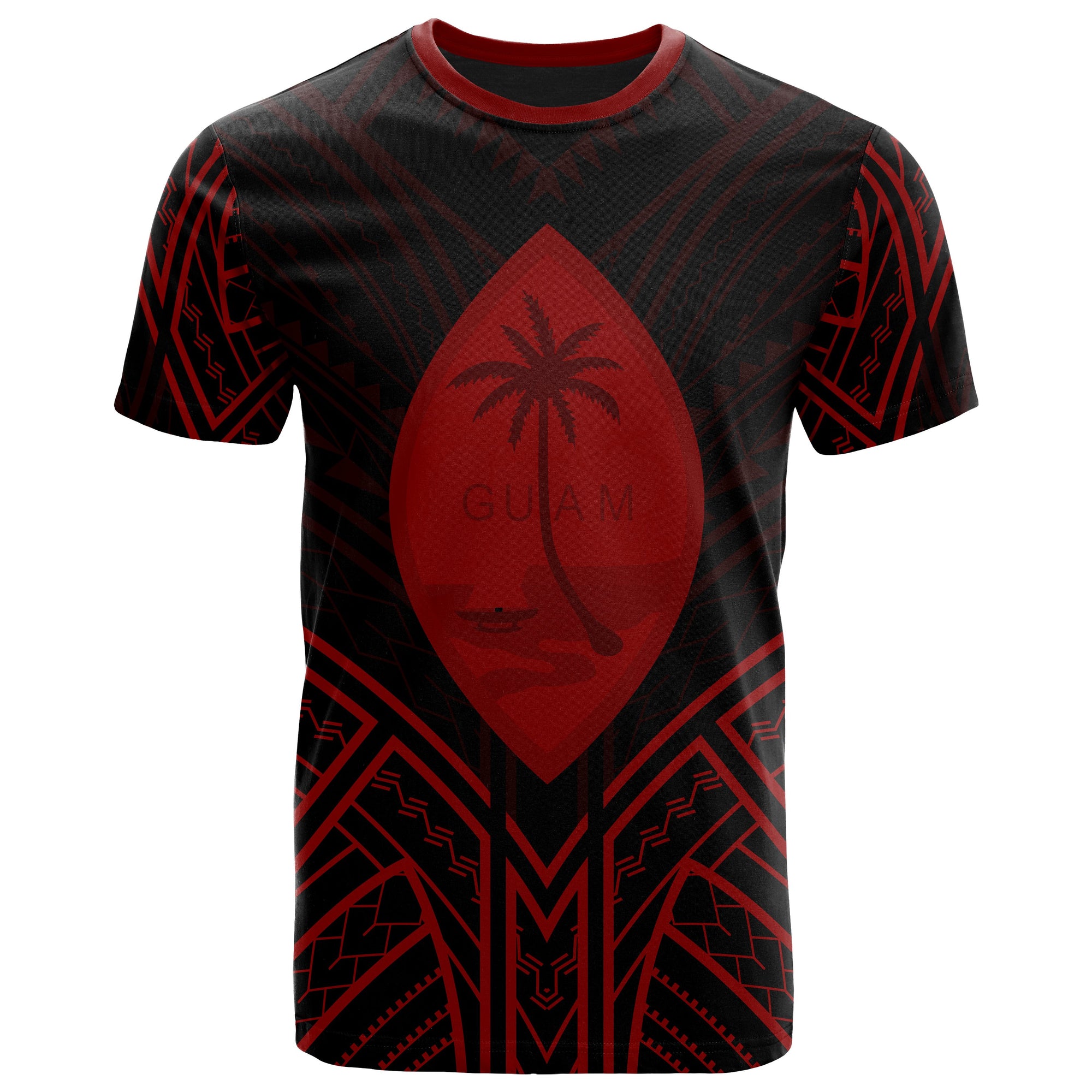 Guam T Shirt Guam Seal Tribal Red Color Patterns Unisex Black - Polynesian Pride