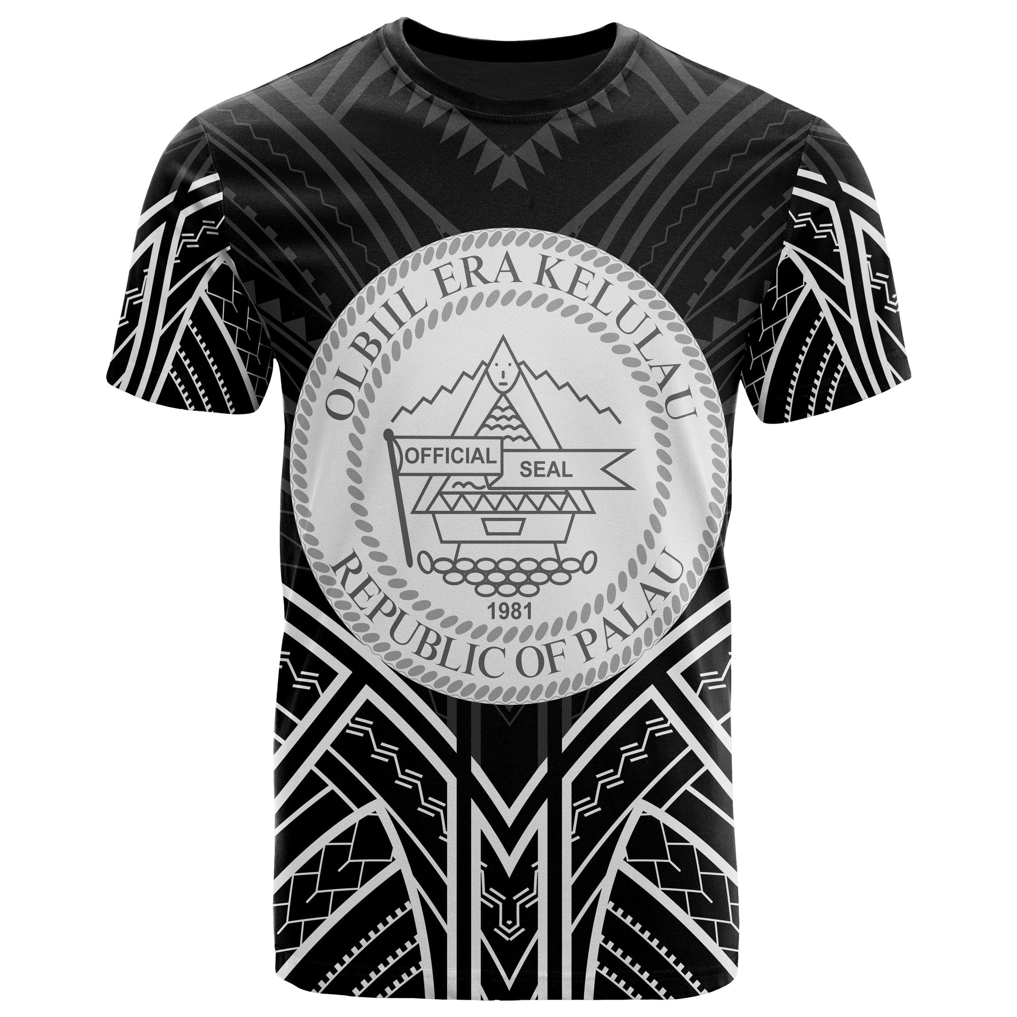 Palau T Shirt Palau Seal Tribal Black Color Patterns Unisex Black - Polynesian Pride