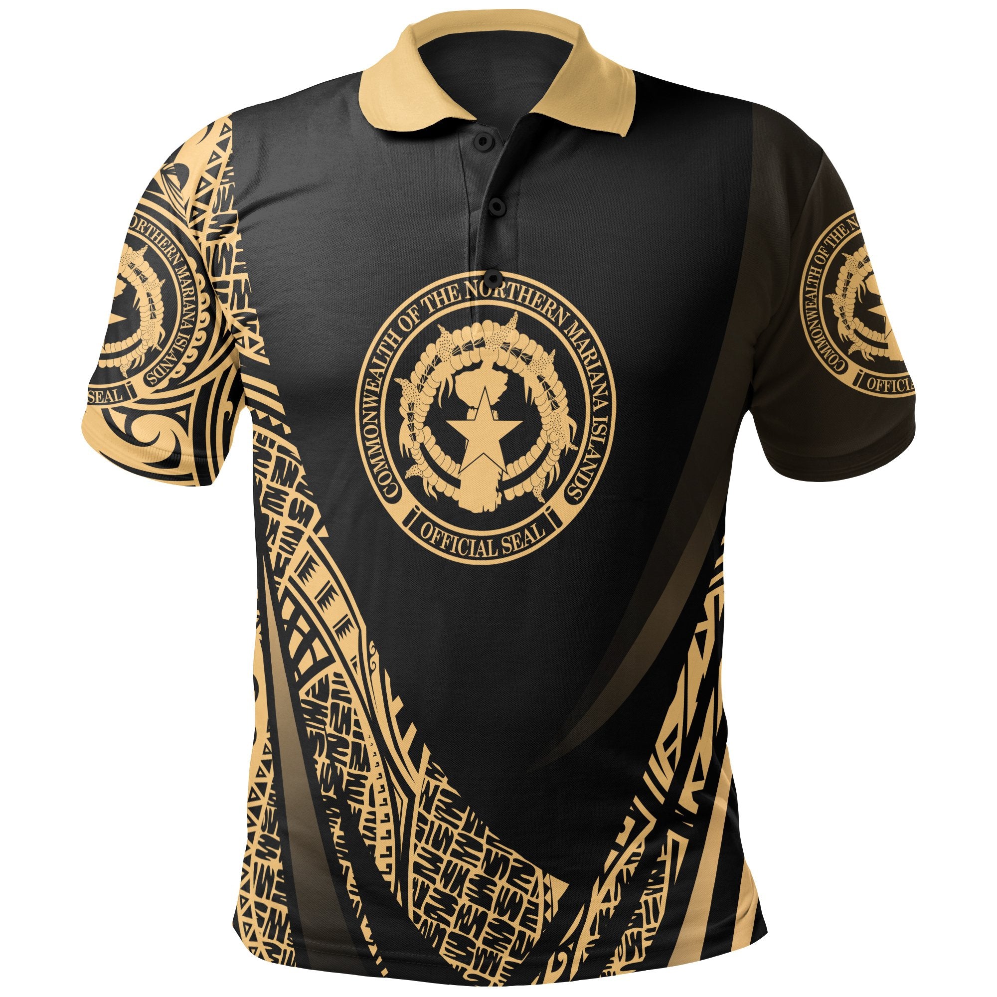 Northern Mariana Islands Polo Shirt Gold Polynesian Patterns Sport Style Unisex Black - Polynesian Pride