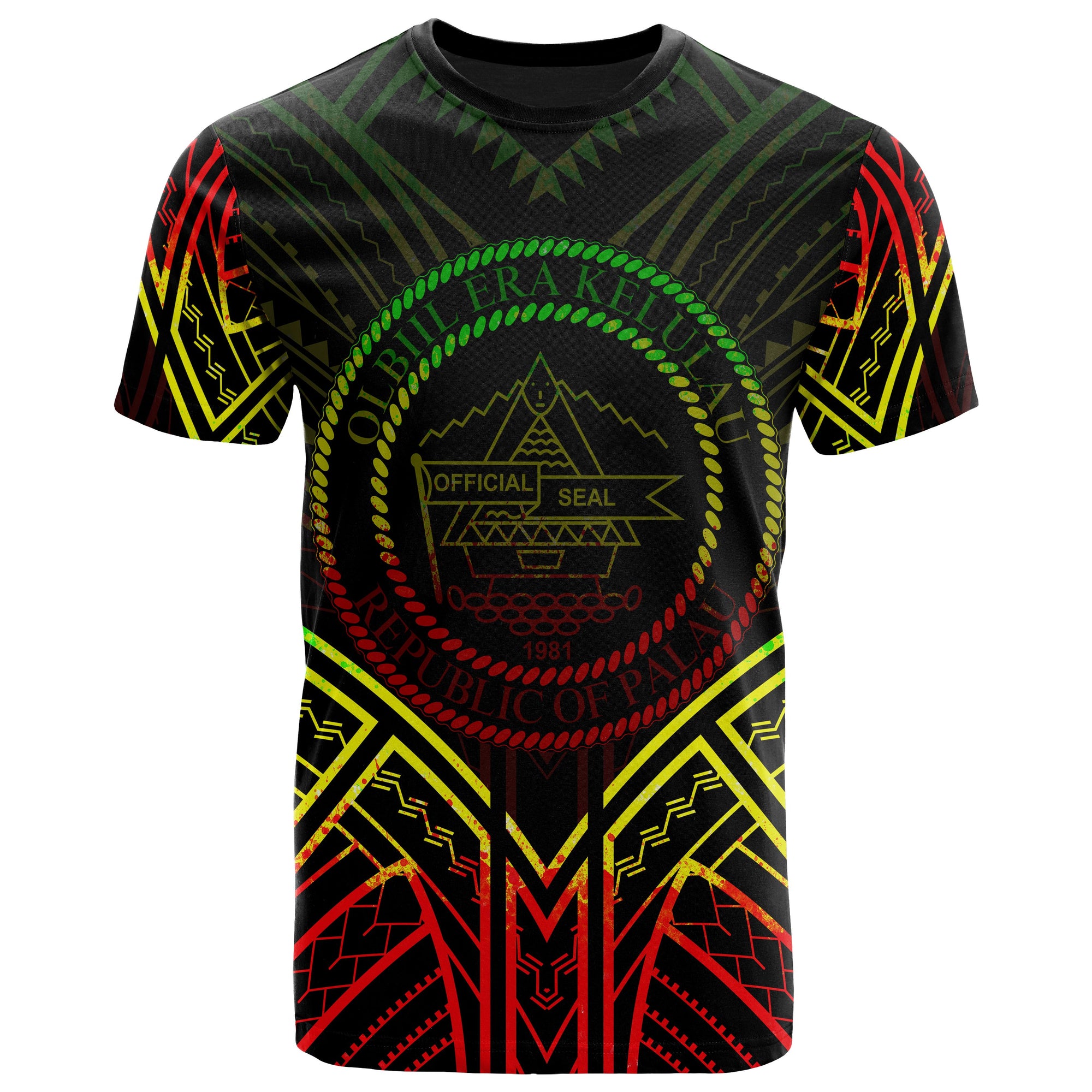 Palau T Shirt Palau Seal Tribal Reggae Color Patterns Unisex Black - Polynesian Pride