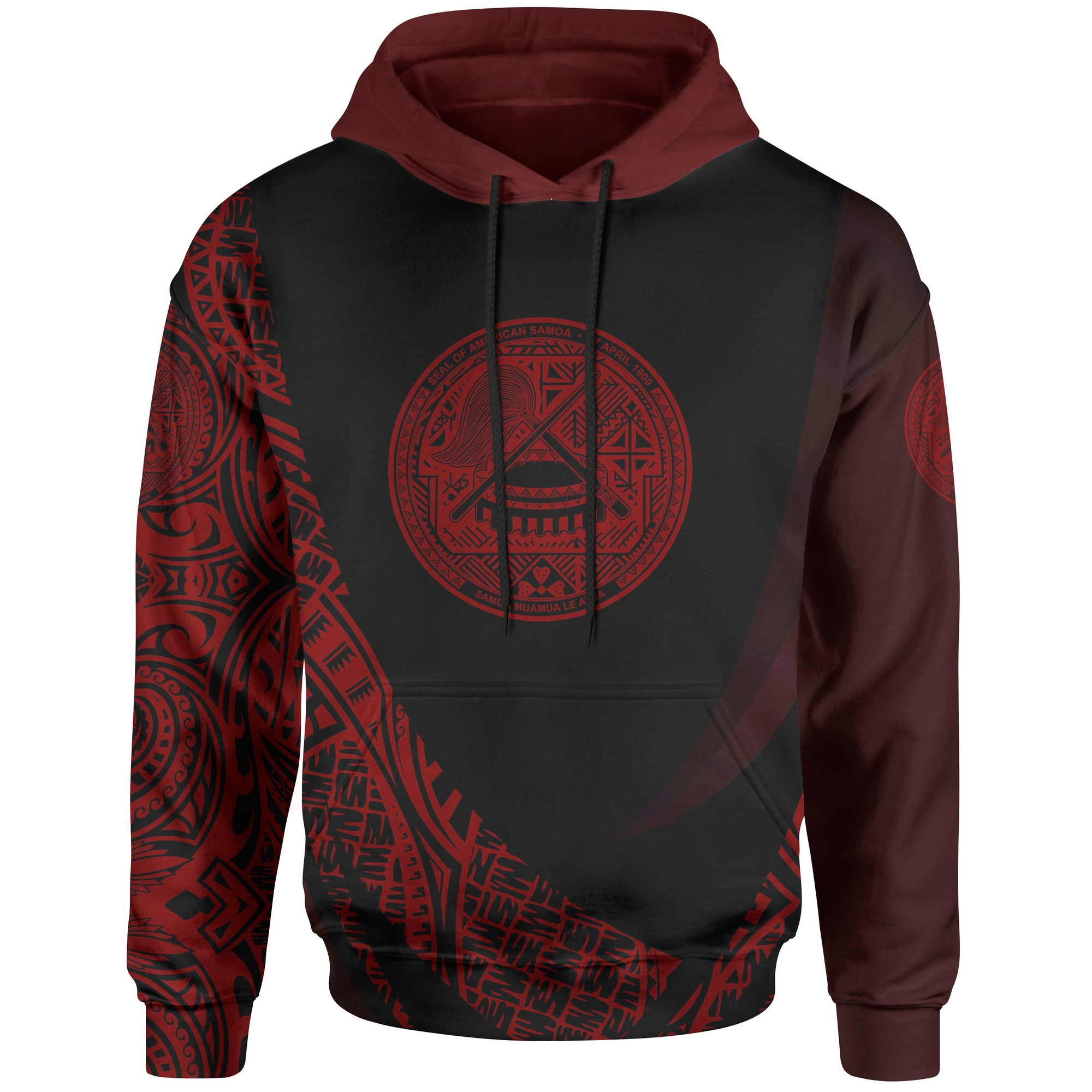 American Samoa Hoodie Red Polynesian Patterns Sport Style Unisex Black - Polynesian Pride