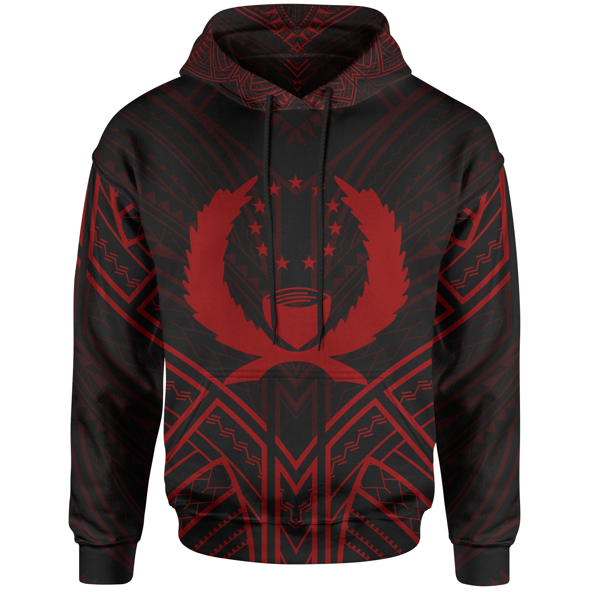 Pohnpei State Hoodie Pohnpei State Seal Red Tribal Patterns Unisex Black - Polynesian Pride