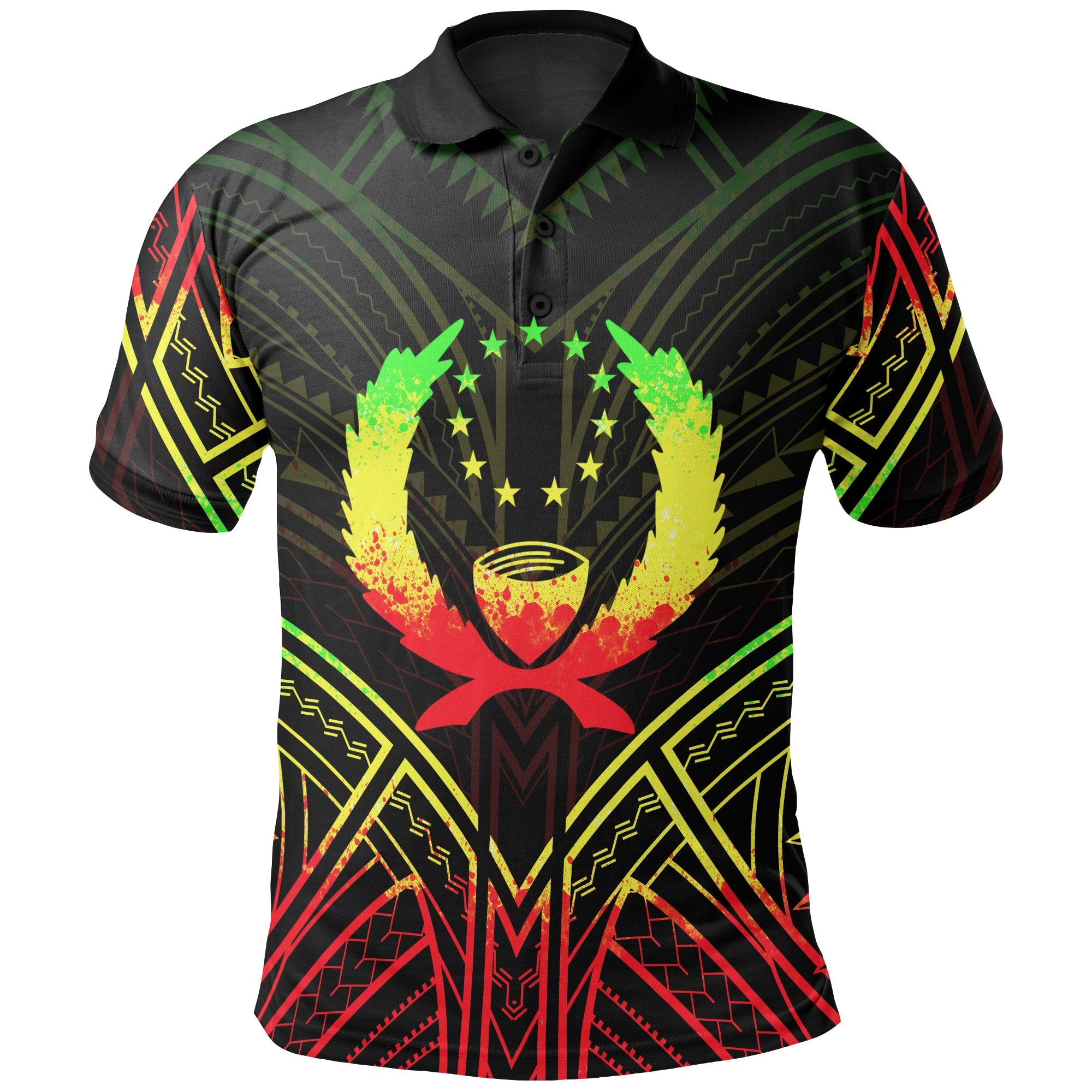 Pohnpei State Polo Shirt Micronesian Seal Reggae Tribal Patterns Unisex Black - Polynesian Pride