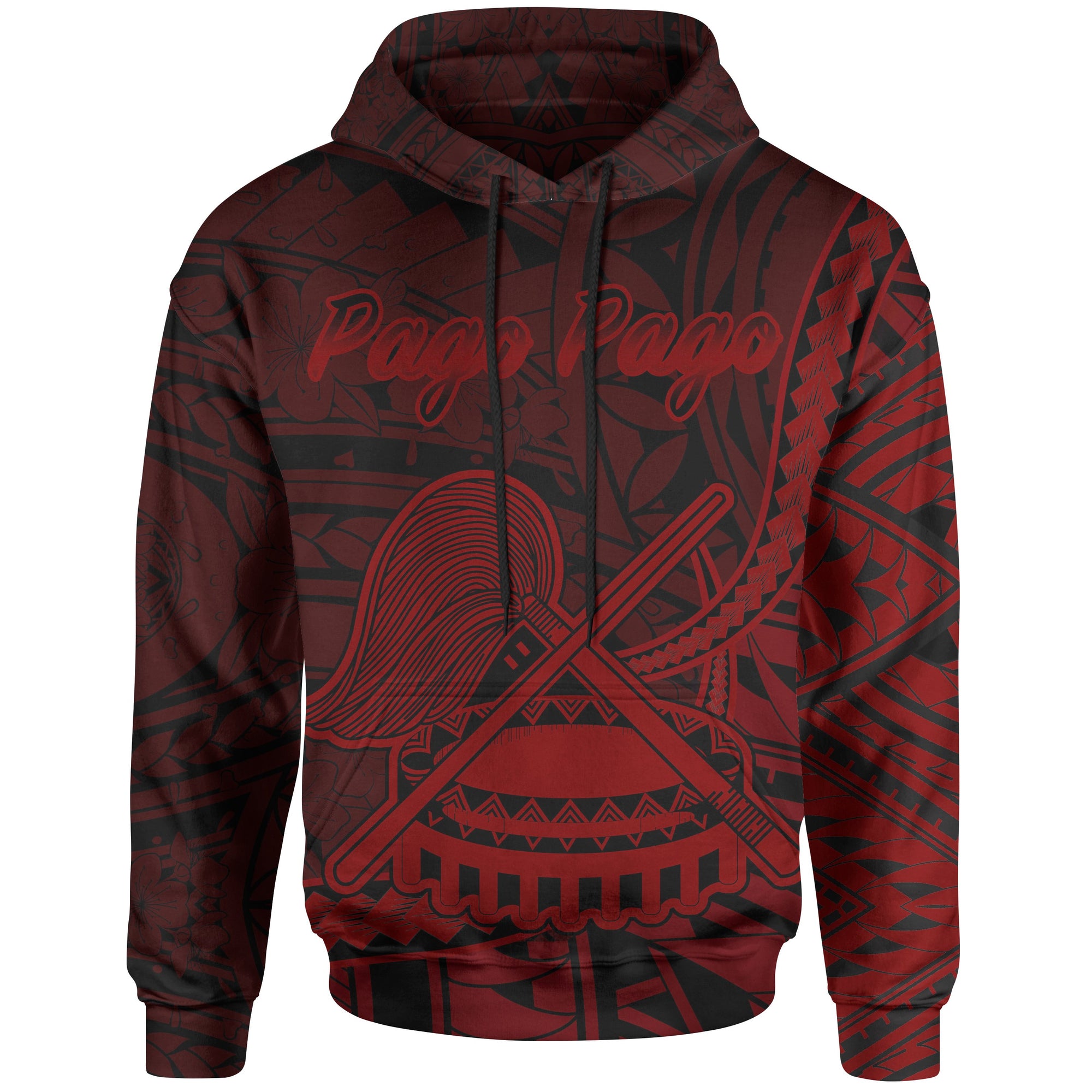 American Samoa Hoodie Pago Pago Polynesian Red Patterns Unisex Black - Polynesian Pride