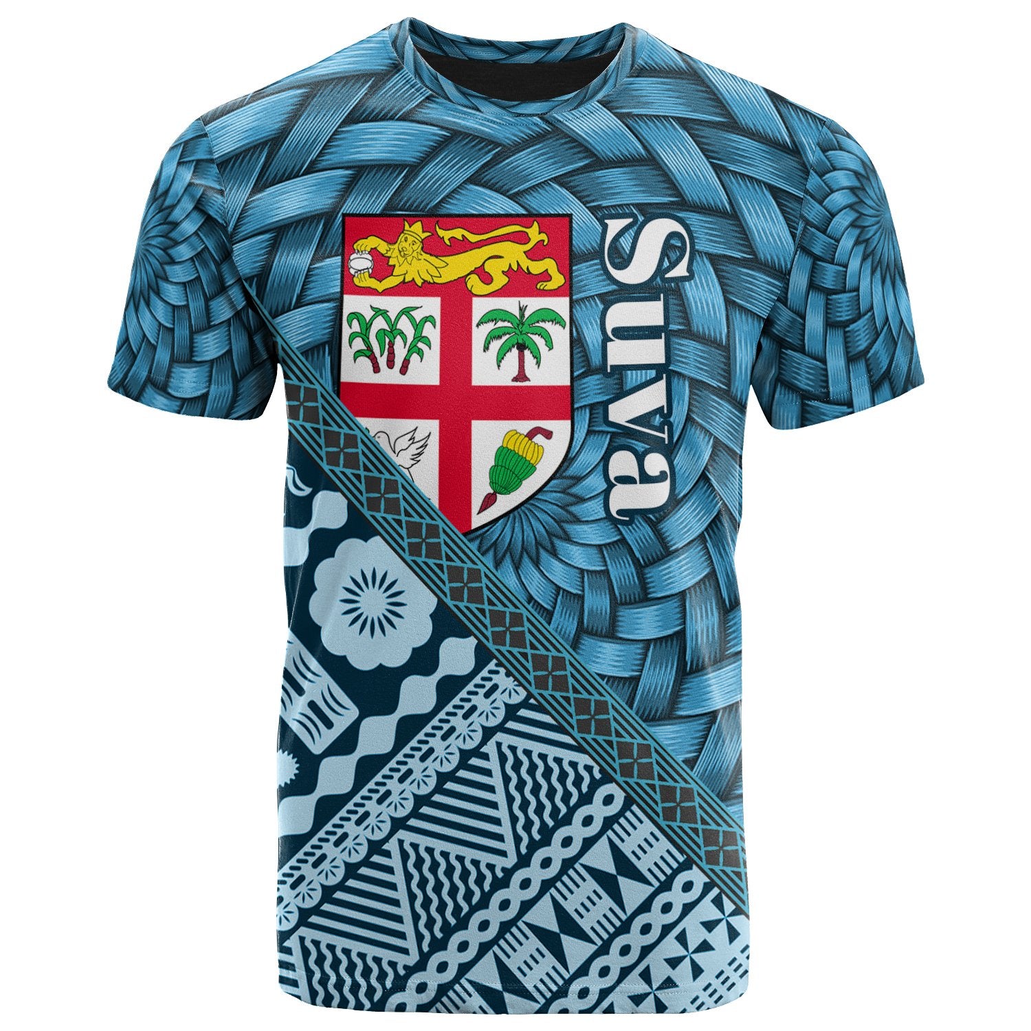 Fiji T Shirt Suva Tapa Patterns With Bamboo Unisex Blue - Polynesian Pride