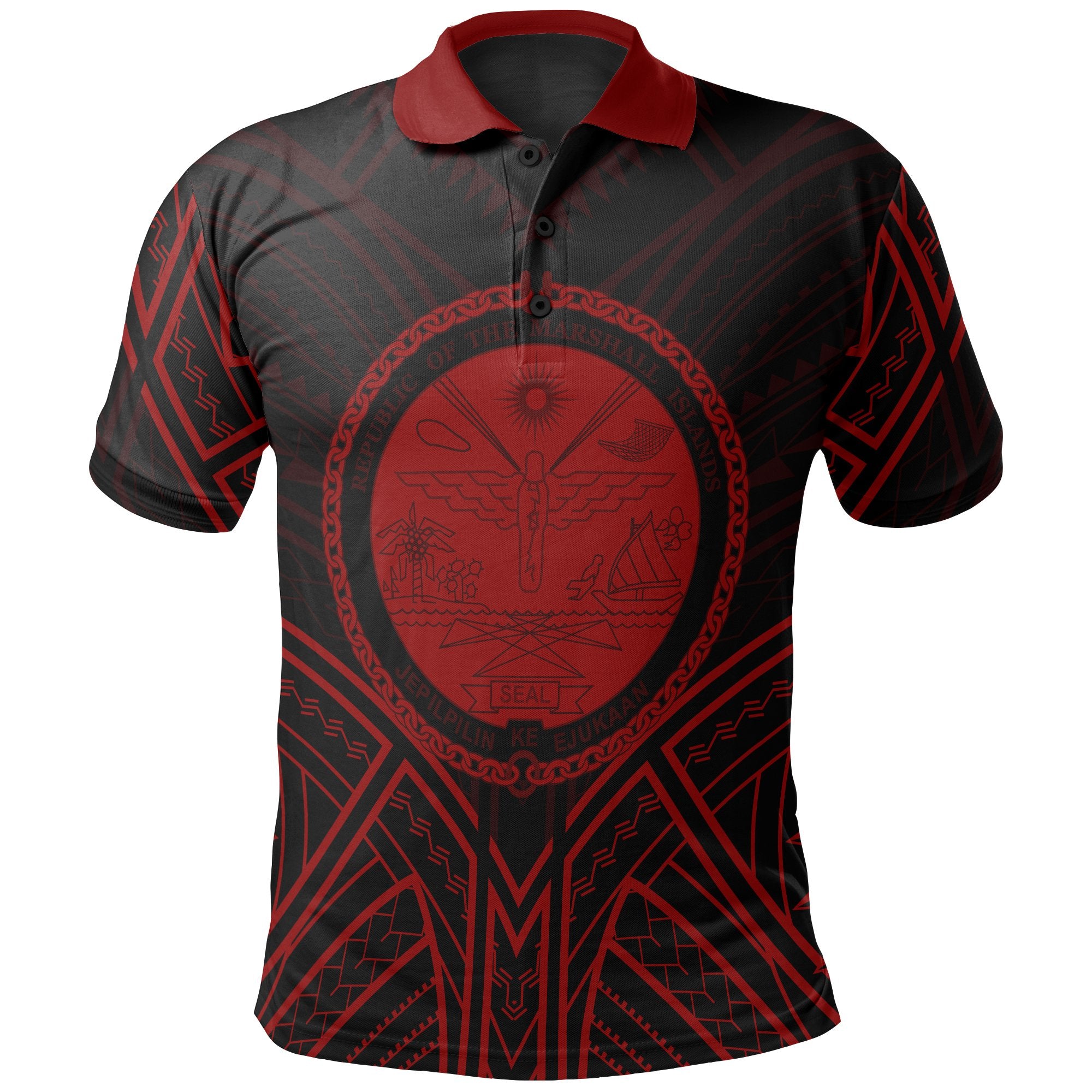 Marshall Polo Shirt Marshall Seal Red Tribal Patterns Unisex White - Polynesian Pride