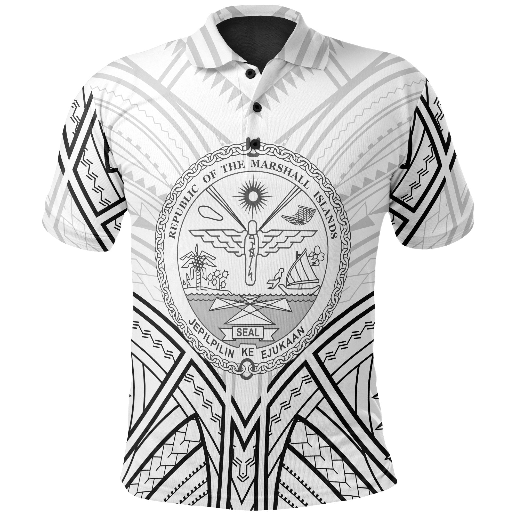 Marshall Polo Shirt Marshall Seal Tribal Patterns Unisex White - Polynesian Pride