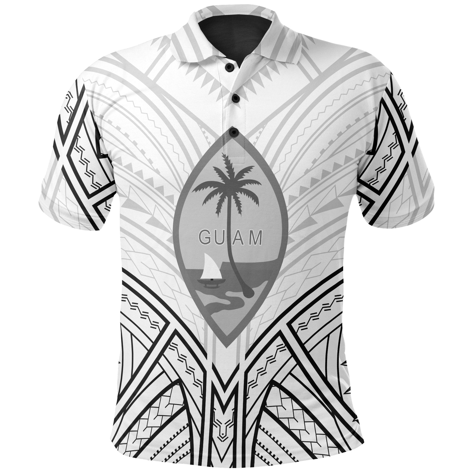 Guam Polo Shirt Guahan Seal Tribal Patterns Unisex White - Polynesian Pride