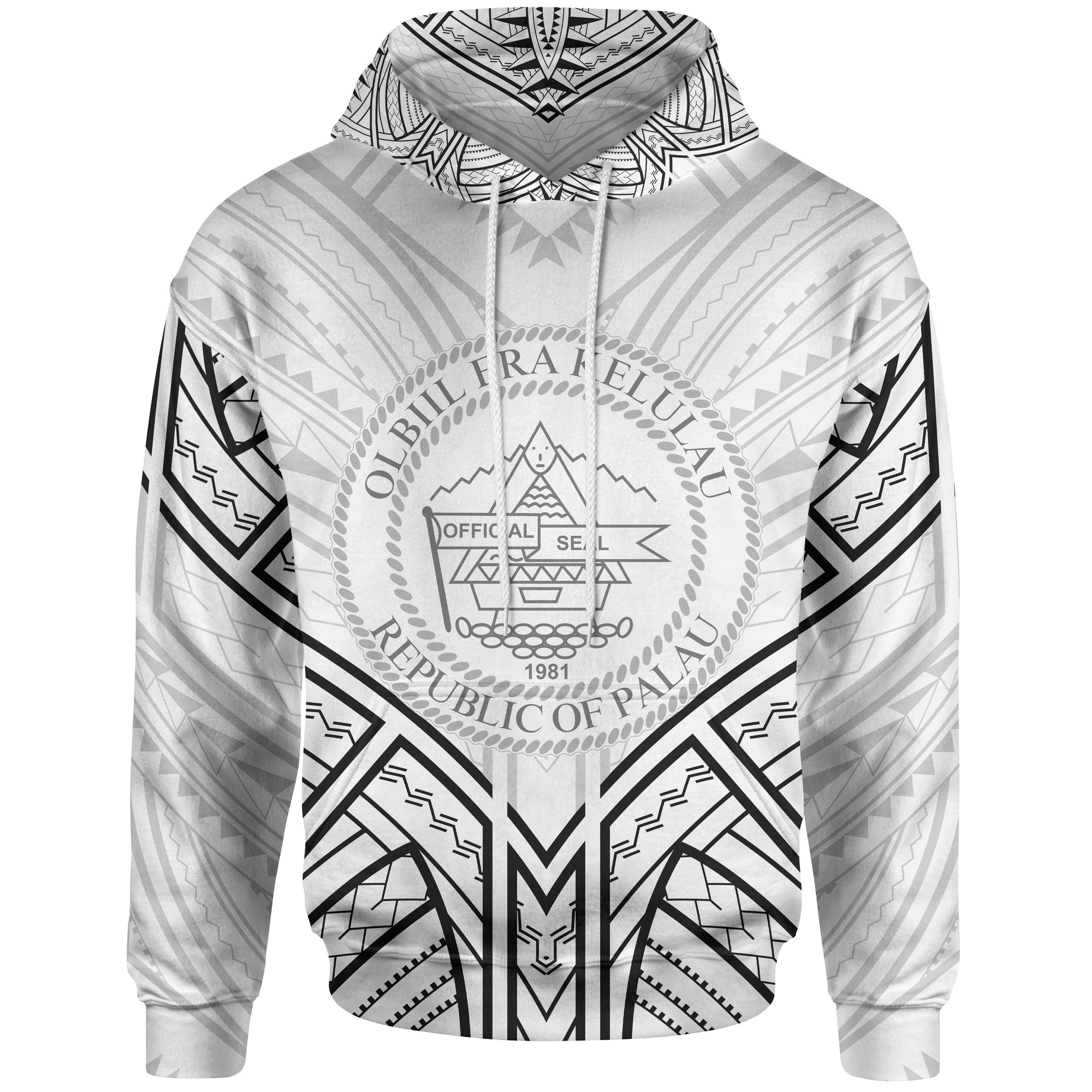 Palau Hoodie Palau Seal Tribal Patterns Unisex White - Polynesian Pride