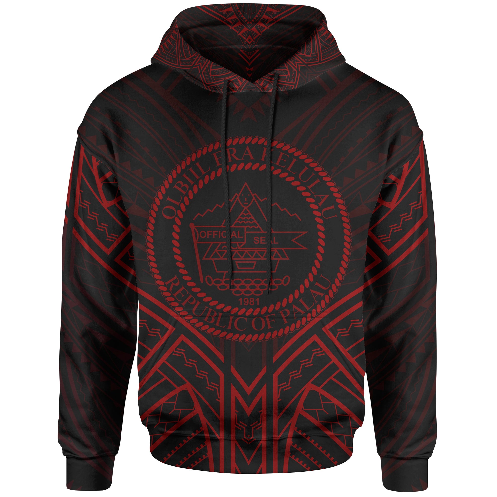 Palau Hoodie Palau Seal Red Tribal Patterns Unisex White - Polynesian Pride