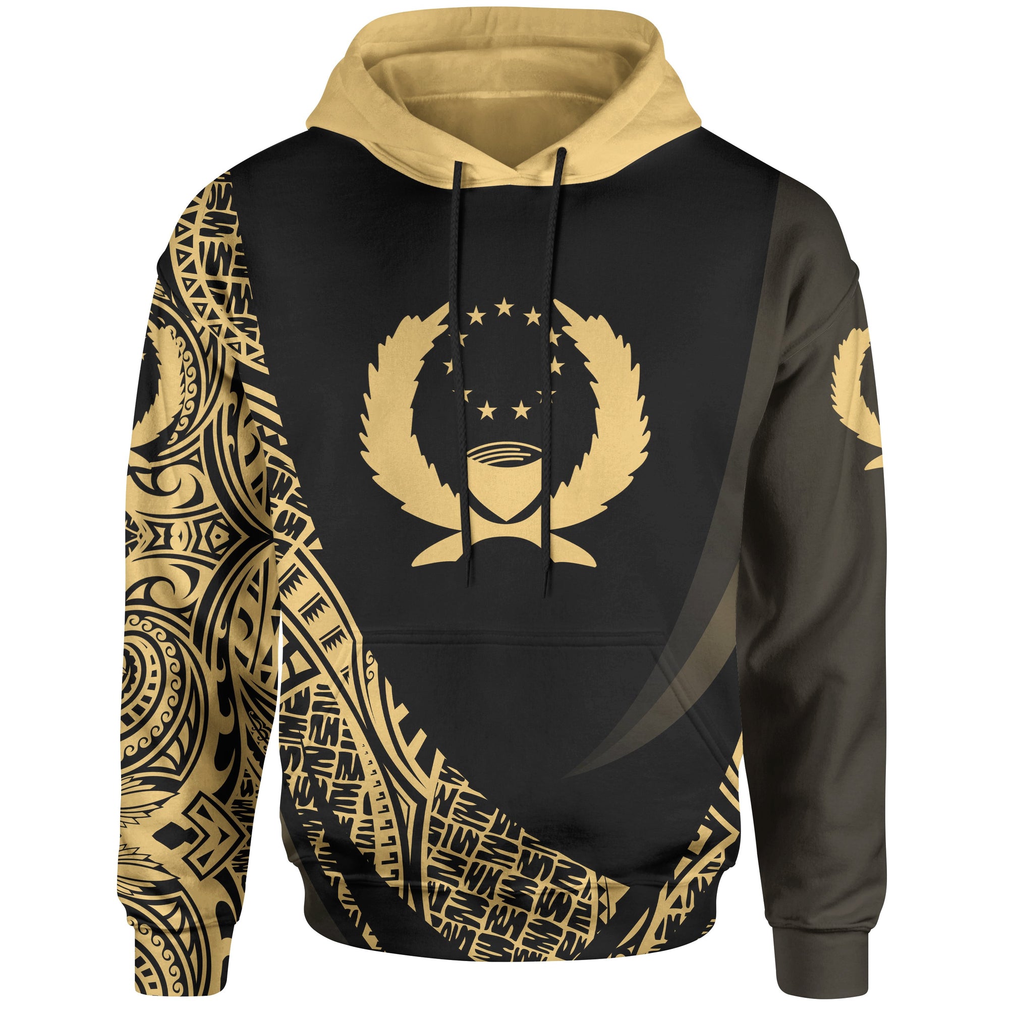 Pohnpei State Hoodie Gold Polynesian Patterns Sport Style Unisex Black - Polynesian Pride