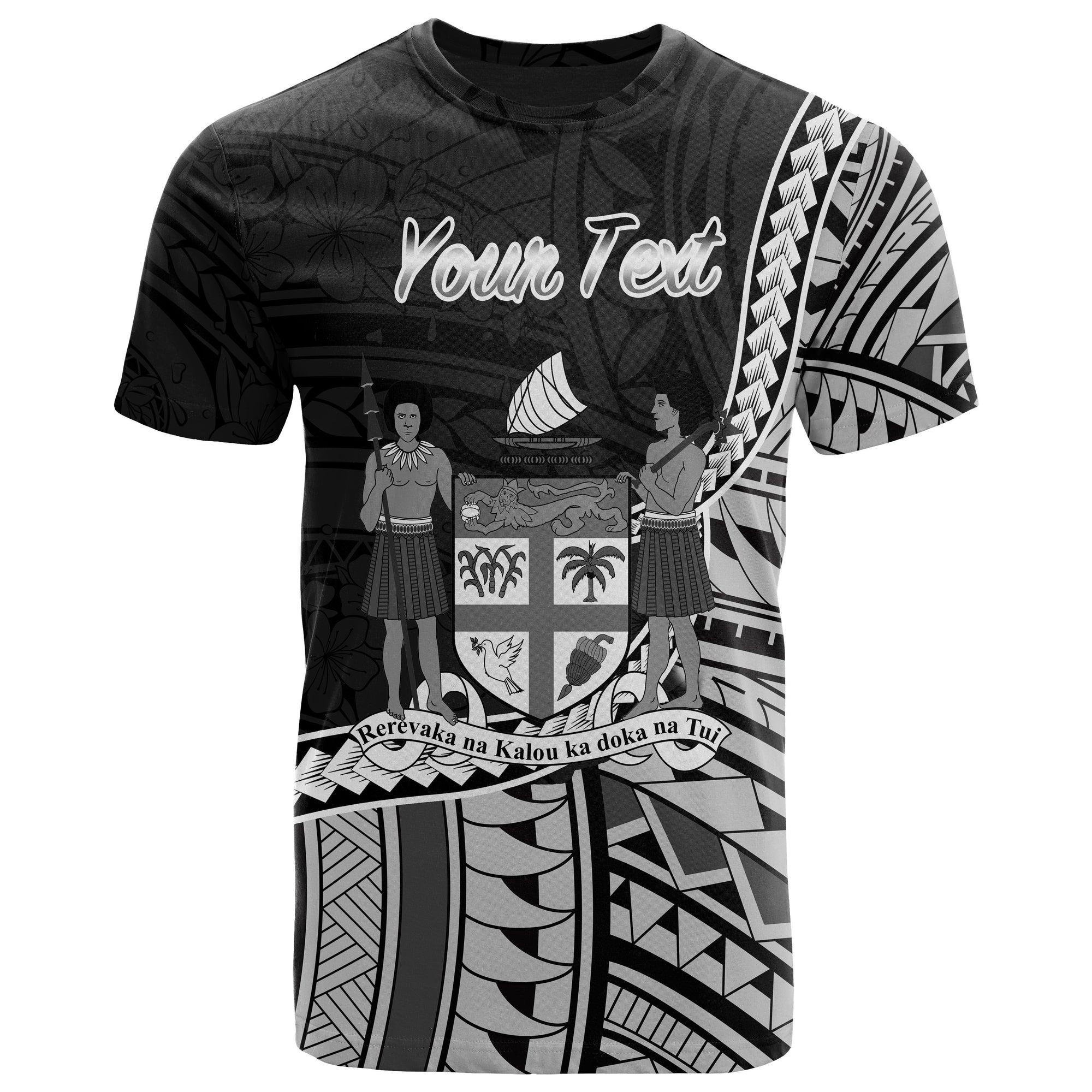 Fiji T Shirt Custom Seal of Fijian Polynesian Patterns Unisex Black - Polynesian Pride