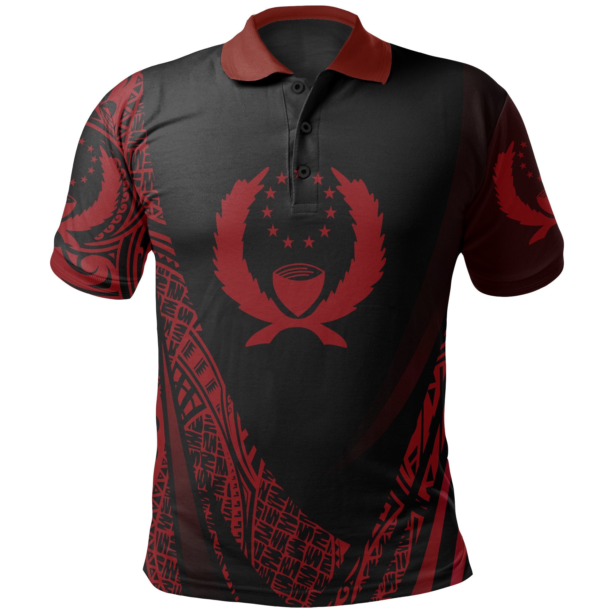 Pohnpei State Polo Shirt Red Polynesian Patterns Sport Style Unisex Black - Polynesian Pride