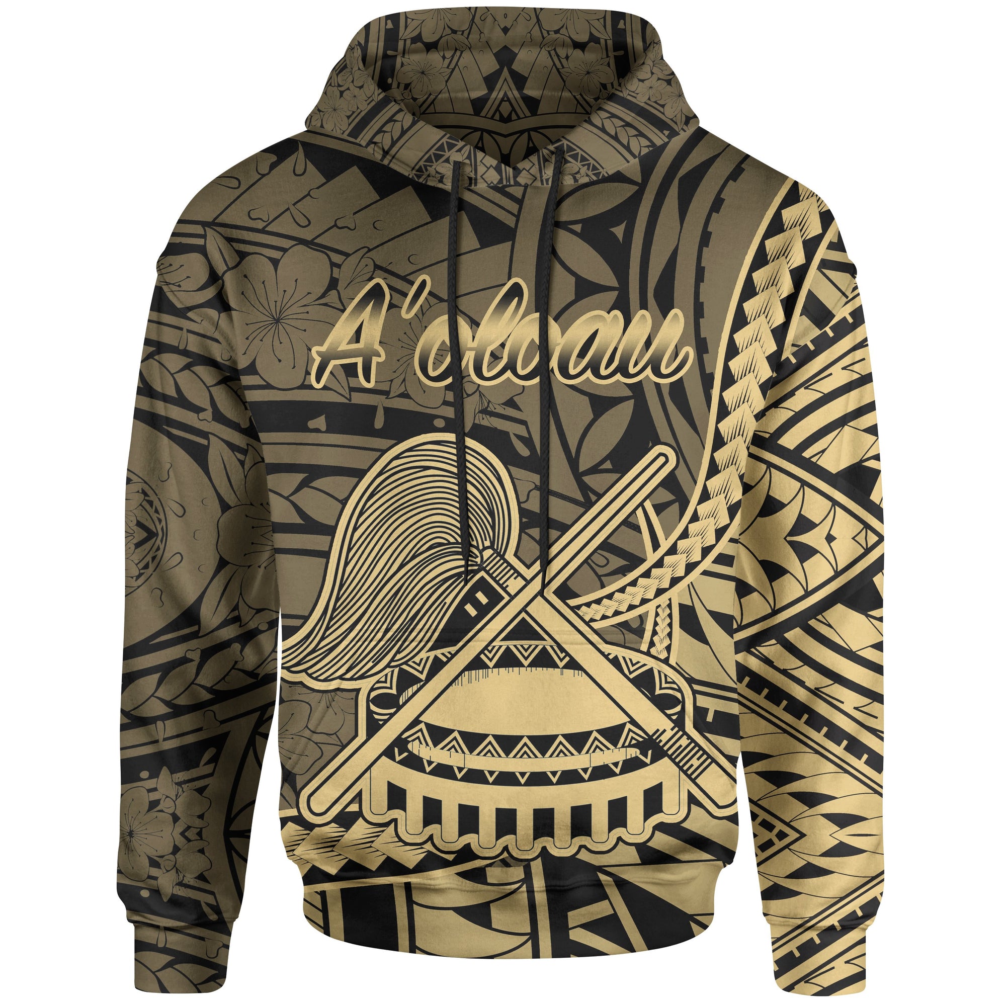 American Samoa Hoodie oloau Polynesian Gold Patterns Unisex Black - Polynesian Pride