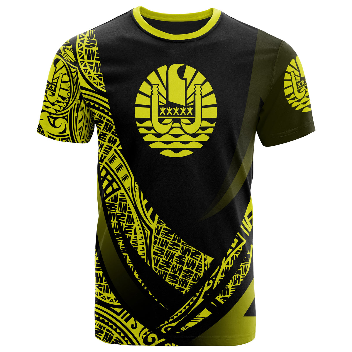 Tahiti T Shirt Yellow Polynesian Patterns Sport Style Unisex Black - Polynesian Pride