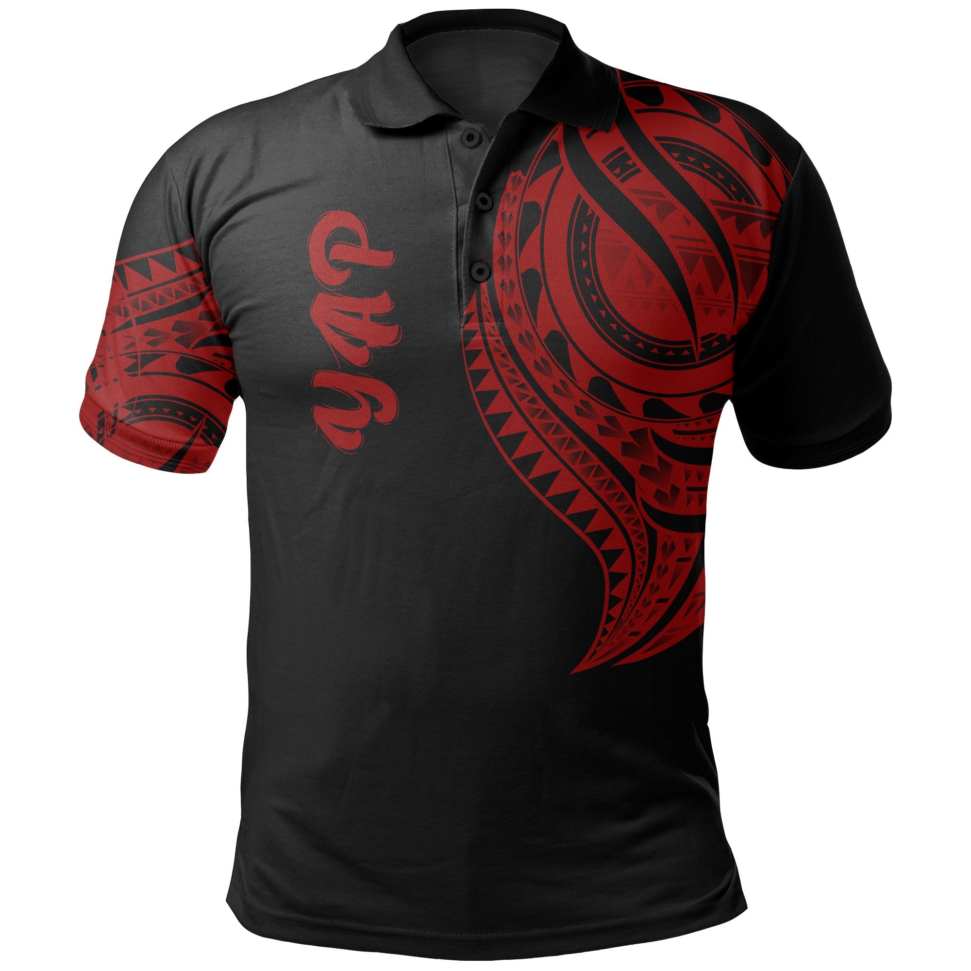 Yap State Polo Shirt Yap State Tatau Red Patterns Unisex Black - Polynesian Pride