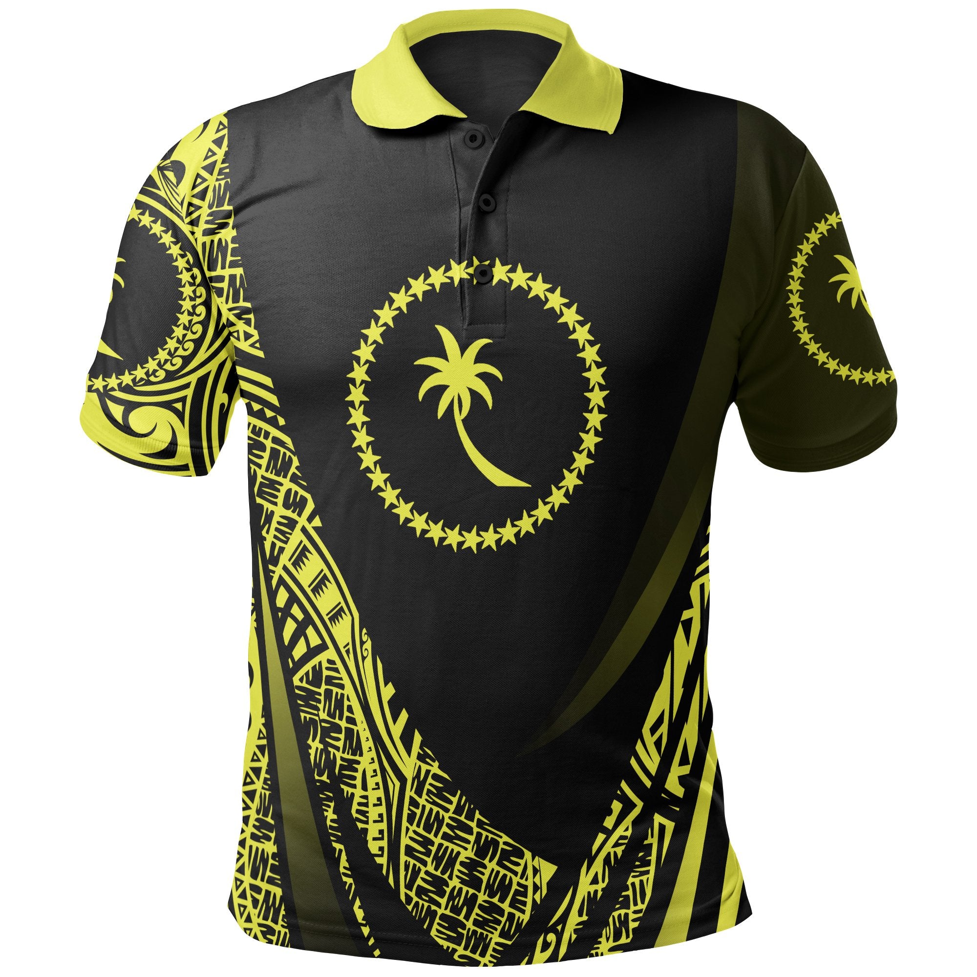 Chuuk State Polo Shirt Yellow Polynesian Patterns Sport Style Unisex Black - Polynesian Pride