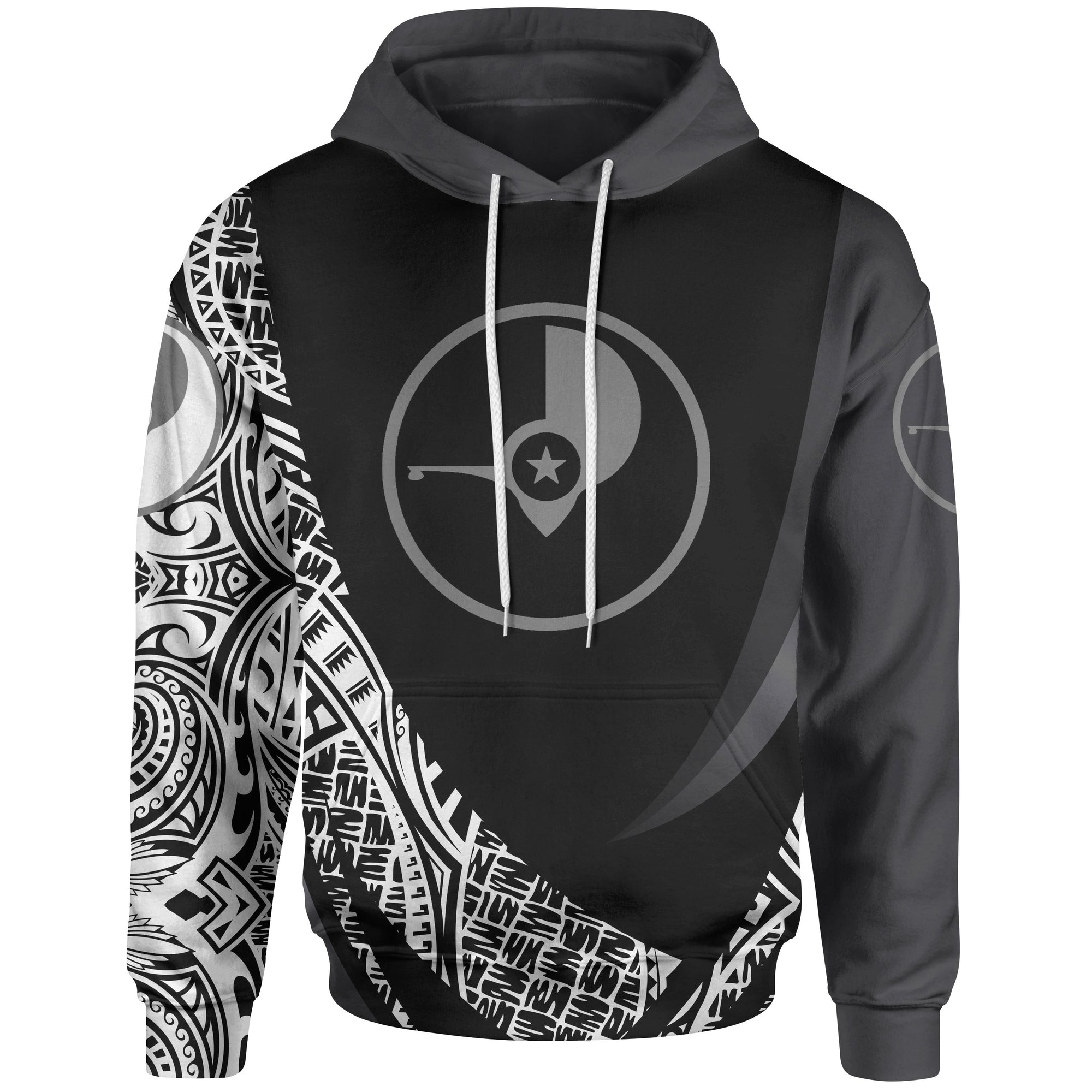 Yap State Hoodie White Polynesian Patterns Sport Style Unisex Black - Polynesian Pride