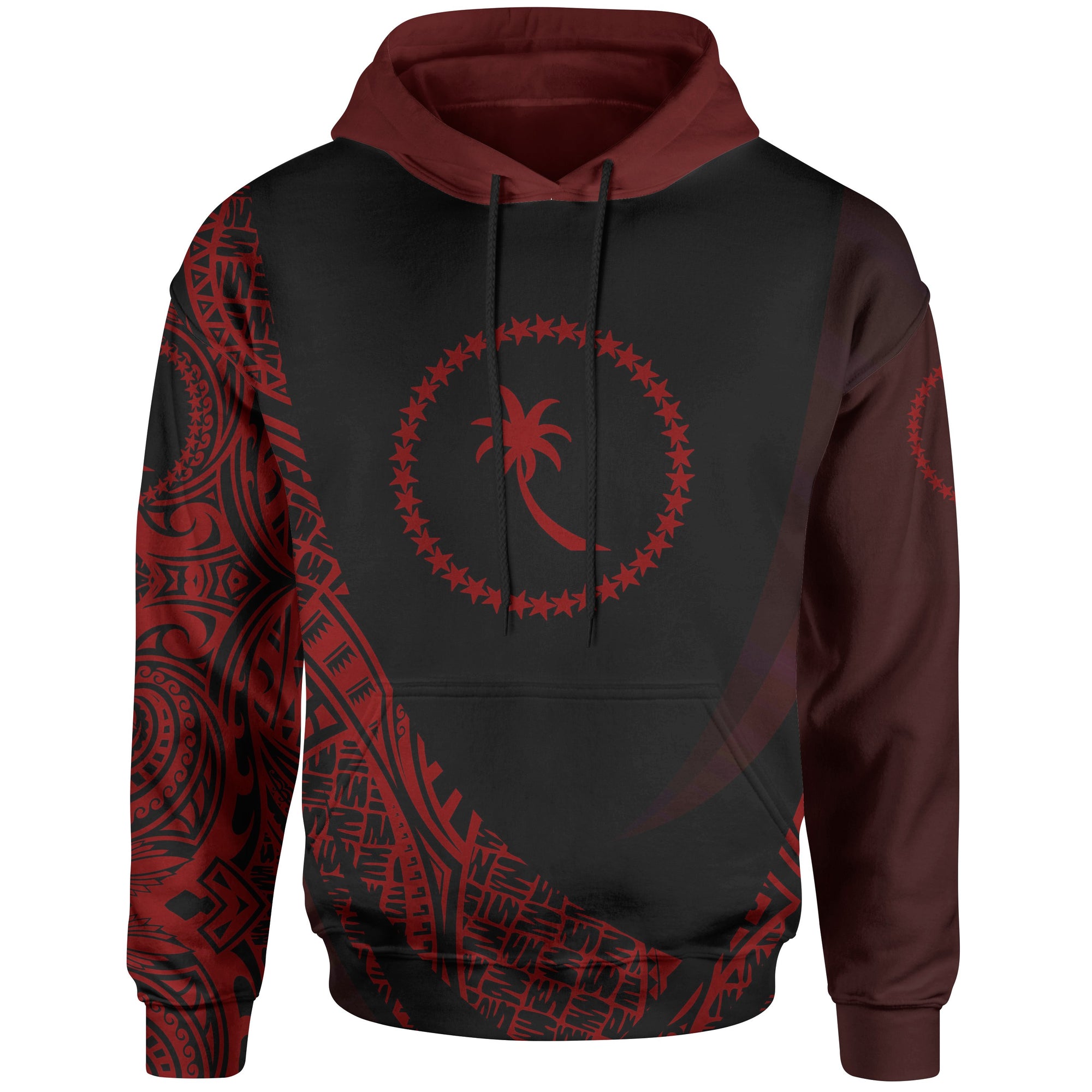 Chuuk State Hoodie Red Polynesian Patterns Sport Style Unisex Black - Polynesian Pride