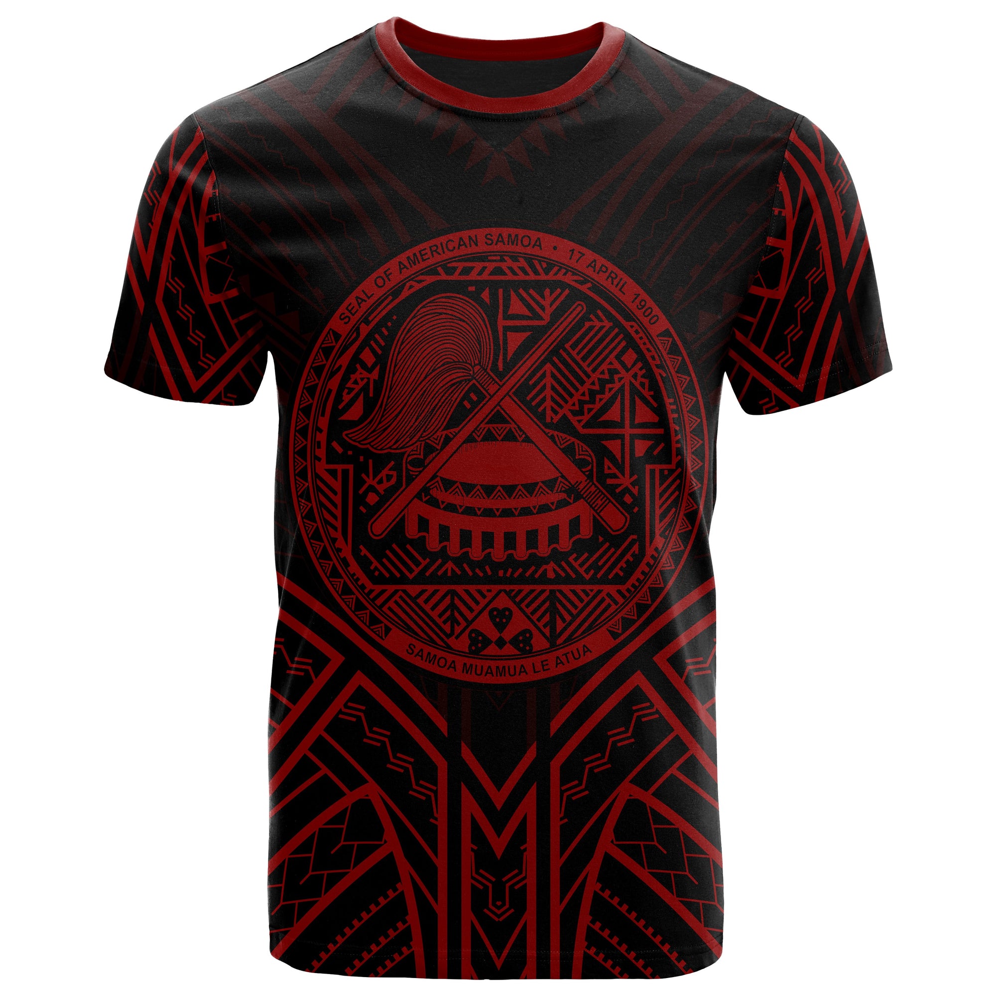 American Samoa T Shirt American Samoan Seal Tribal Red Color Patterns Unisex Black - Polynesian Pride