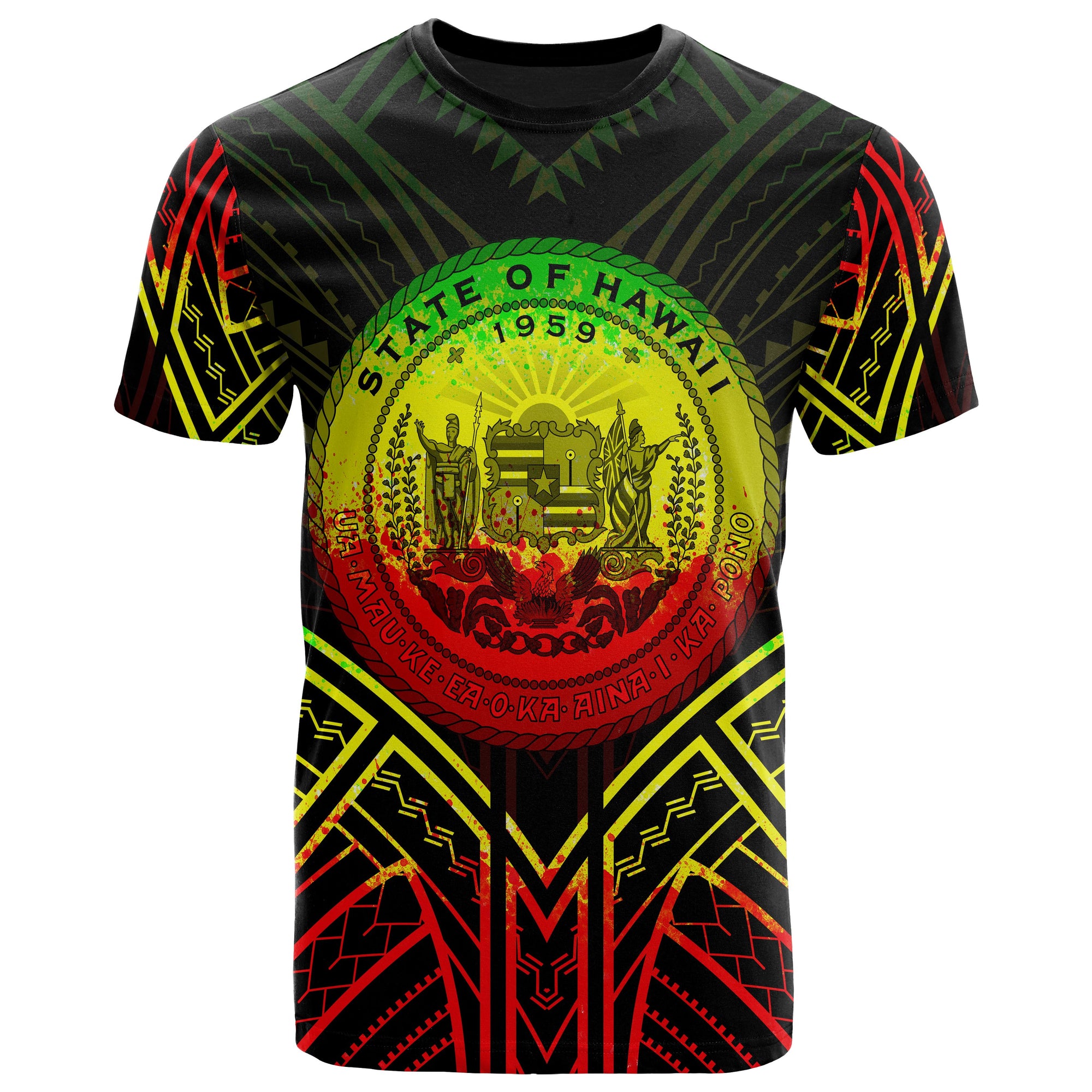 Hawaii T Shirt Hawaii Seal Tribal Reggae Color Patterns Unisex Black - Polynesian Pride