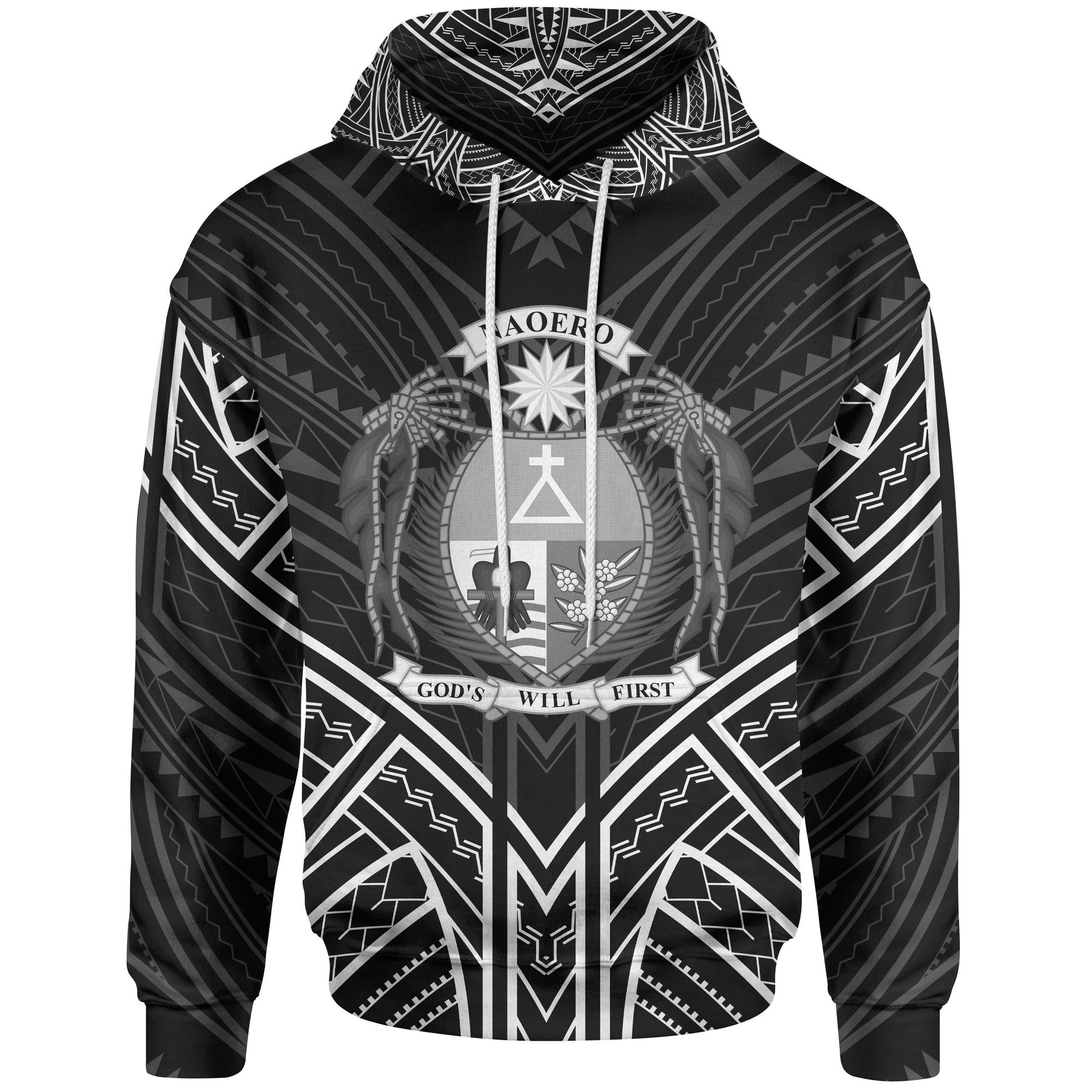 Nauru Hoodie Nauru Seal Black Tribal Patterns Unisex White - Polynesian Pride