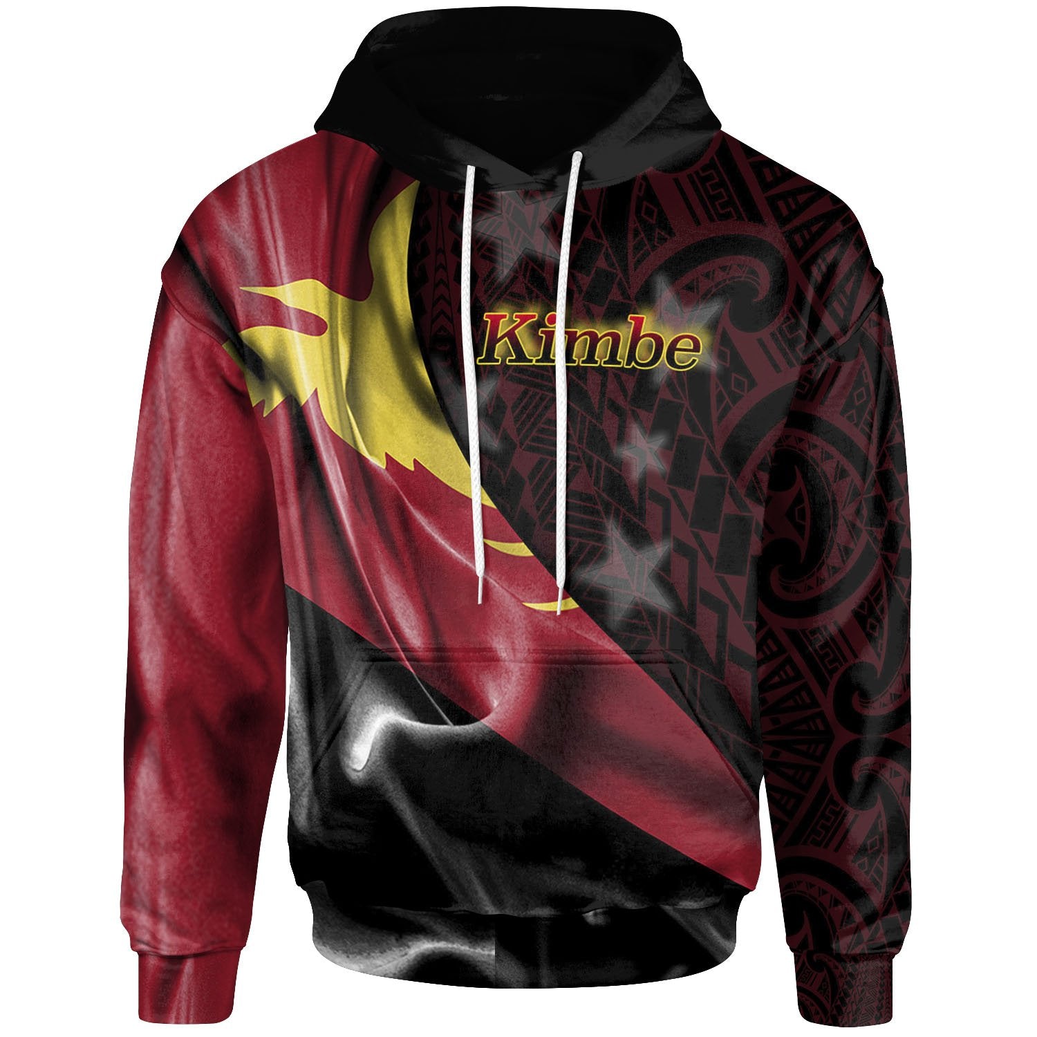 Papua New Guinea Hoodie Kimbe PNG Flag of Silk Style Unisex Black - Polynesian Pride