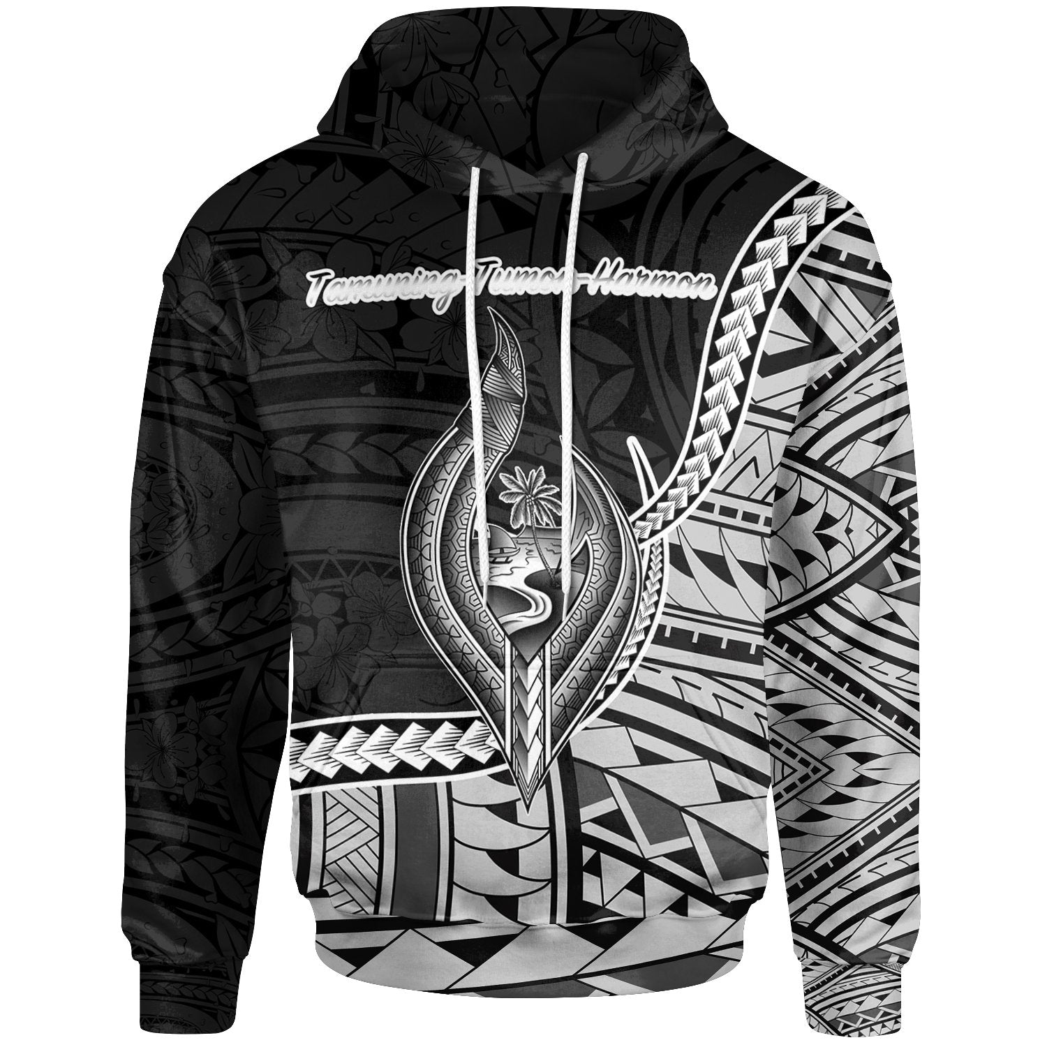 Guam Hoodie Tamuning Tumon Harmon Seal of Guam Polynesian Patterns Unisex Black - Polynesian Pride