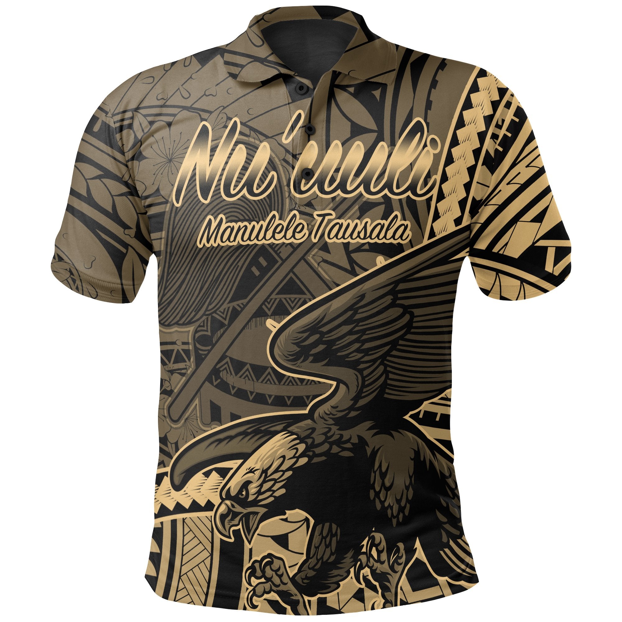 American Samoa Polo Shirt Nuuuli Polynesian Gold Patterns Unisex Black - Polynesian Pride