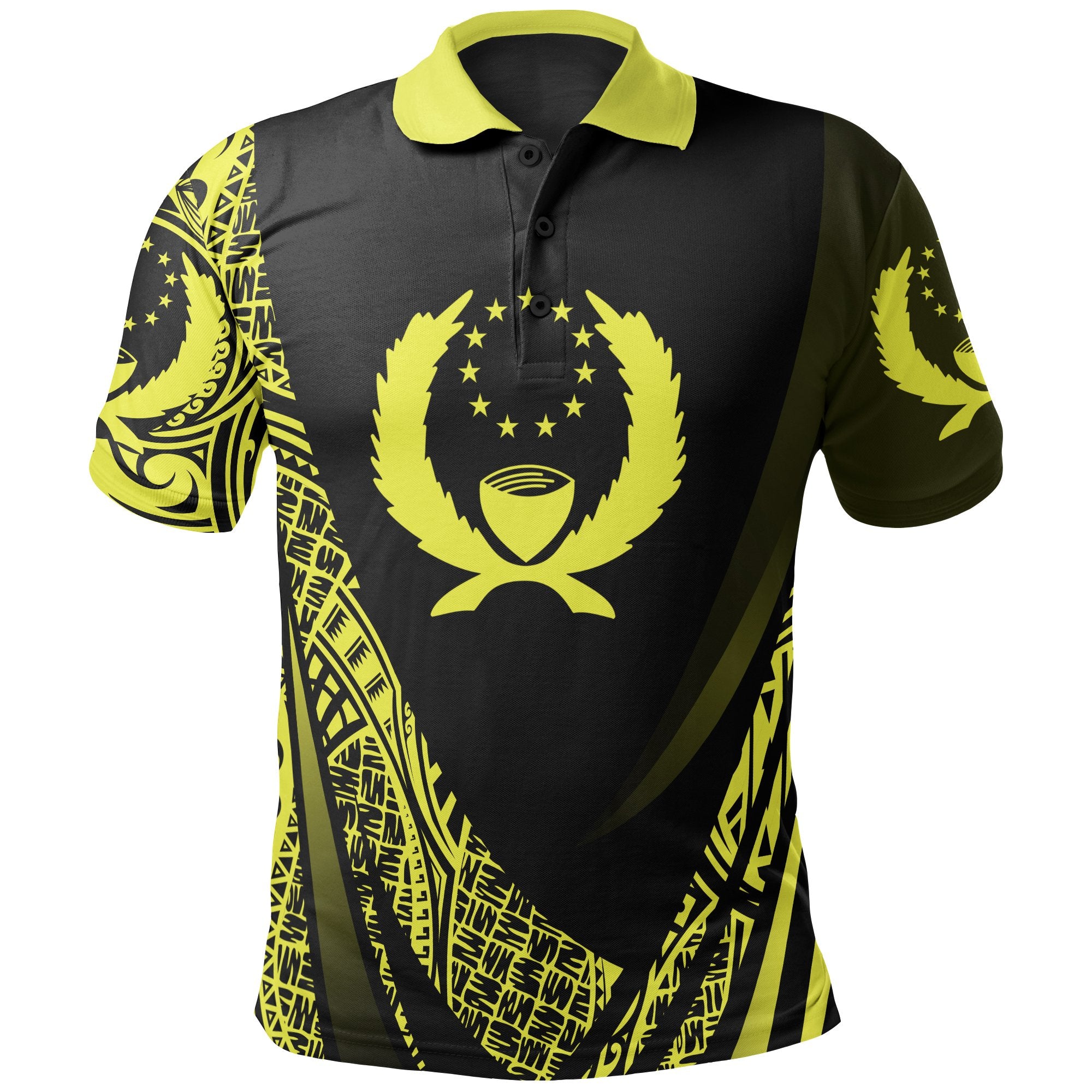 Pohnpei State Polo Shirt Yellow Polynesian Patterns Sport Style Unisex Black - Polynesian Pride