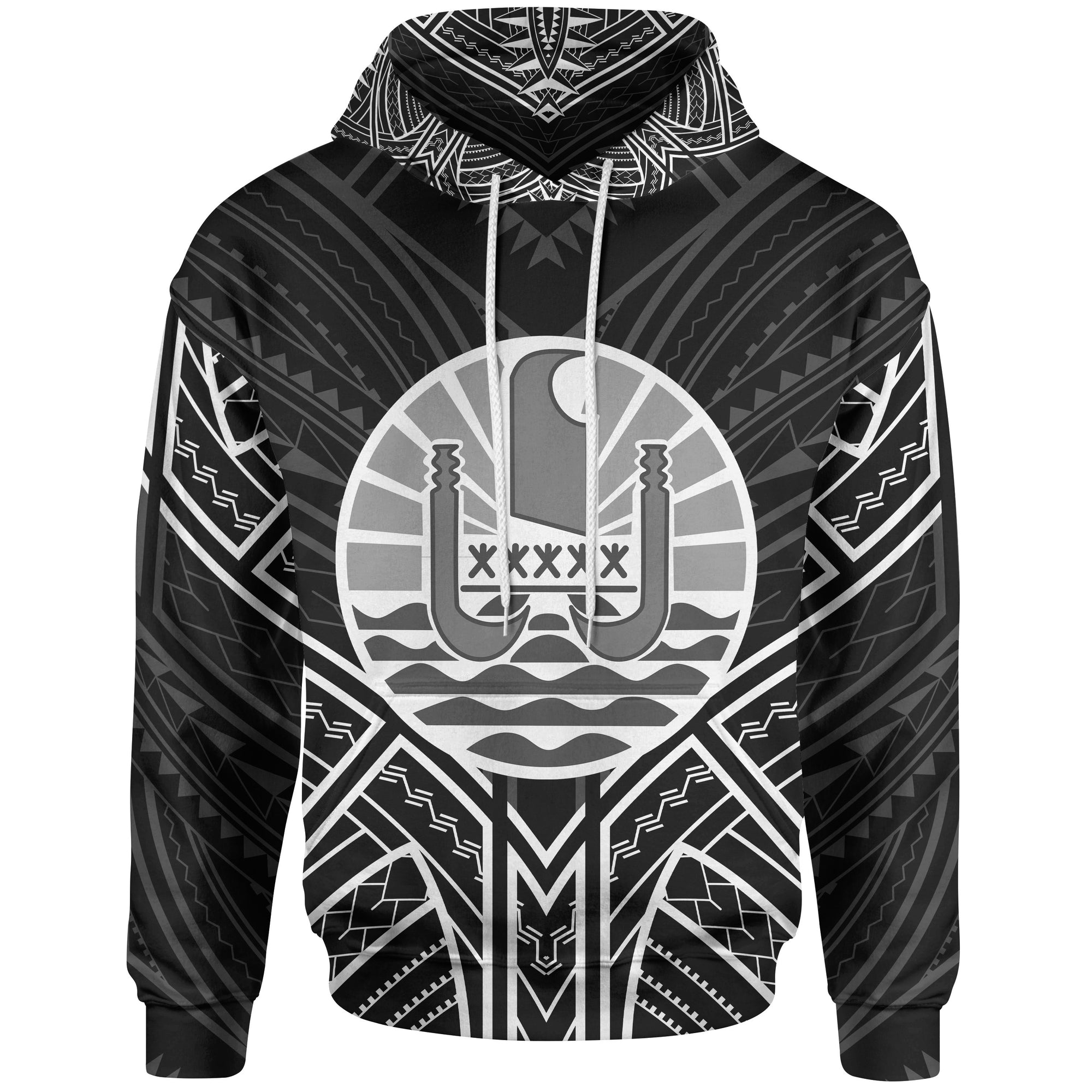 French Polynesia Hoodie French Polynesia Seal Black Tribal Patterns Unisex White - Polynesian Pride