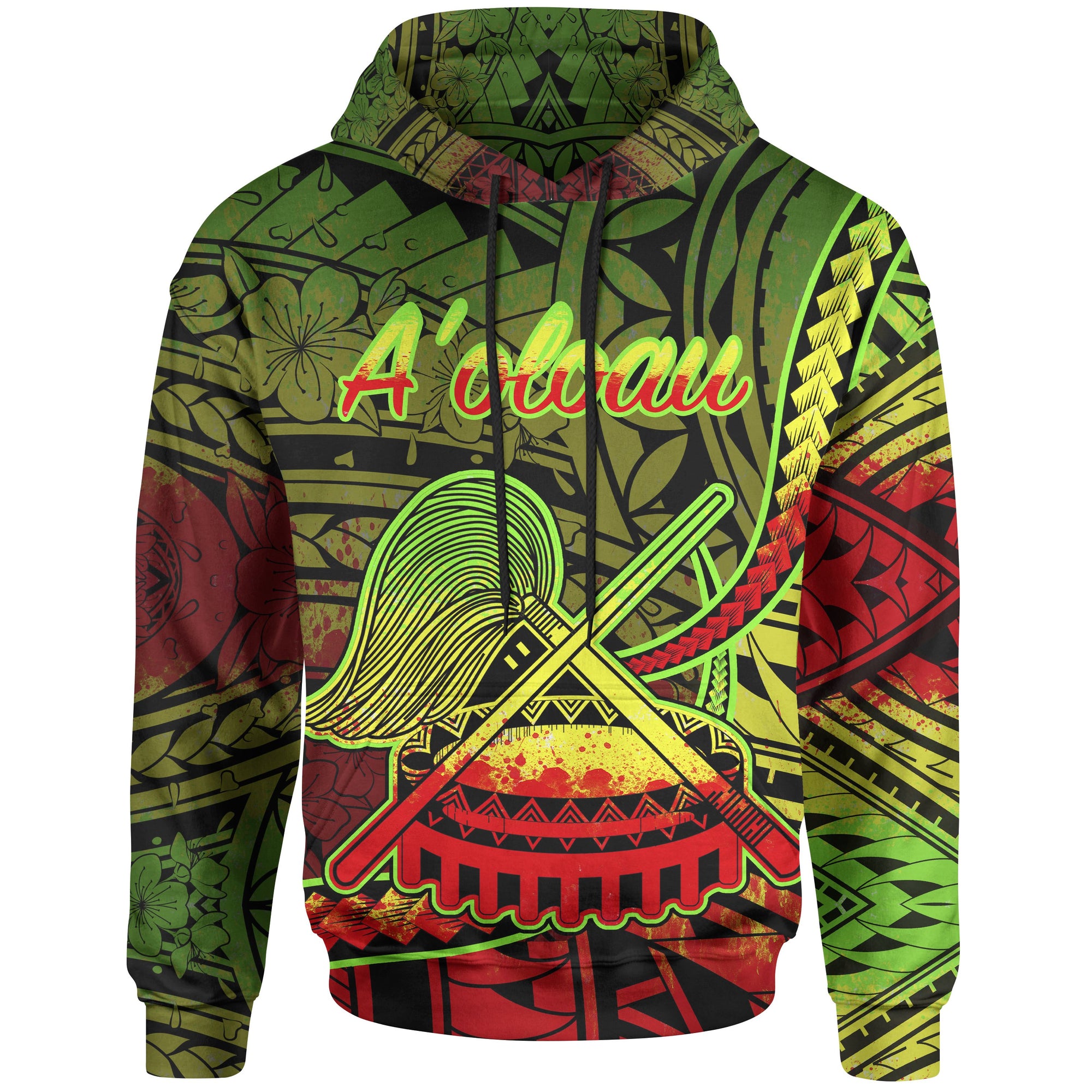 American Samoa Hoodie oloau Polynesian Reggae Patterns Unisex Black - Polynesian Pride