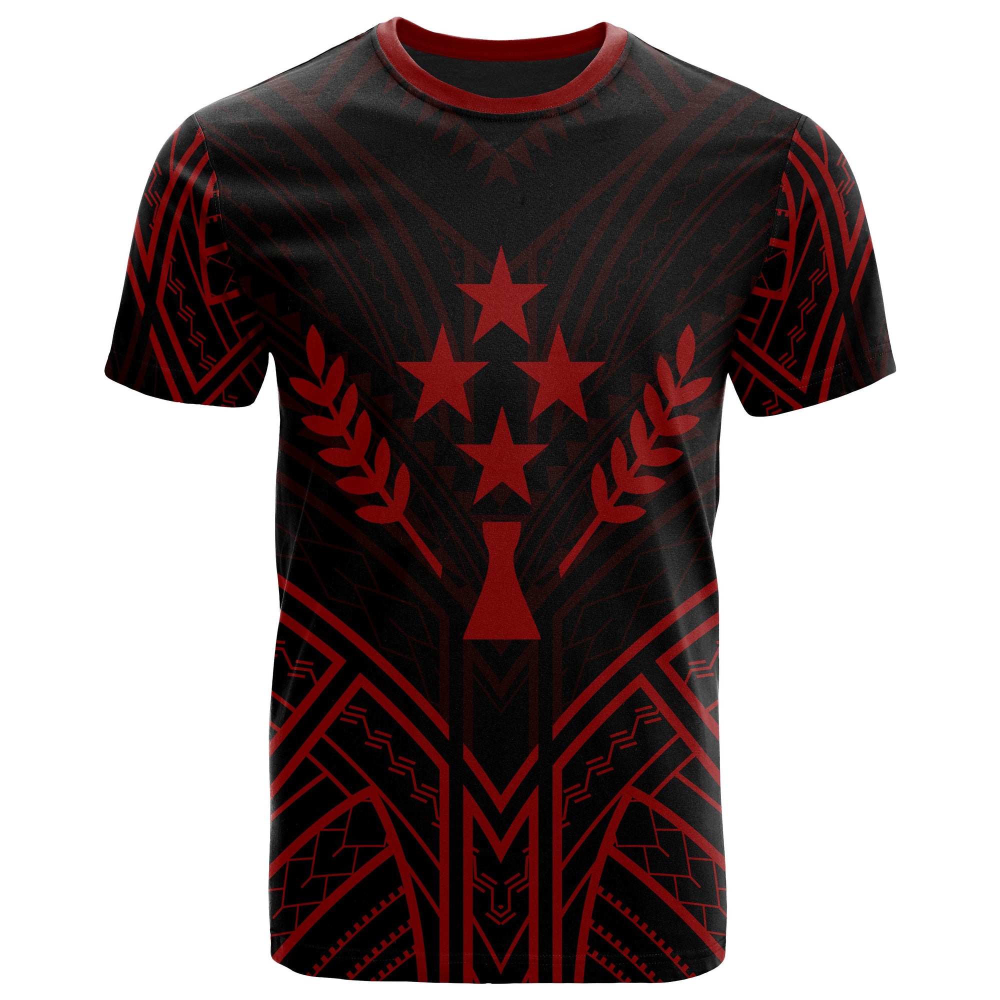 Kosrae State T Shirt Kosrae State Seal Tribal Red Color Patterns Unisex Black - Polynesian Pride