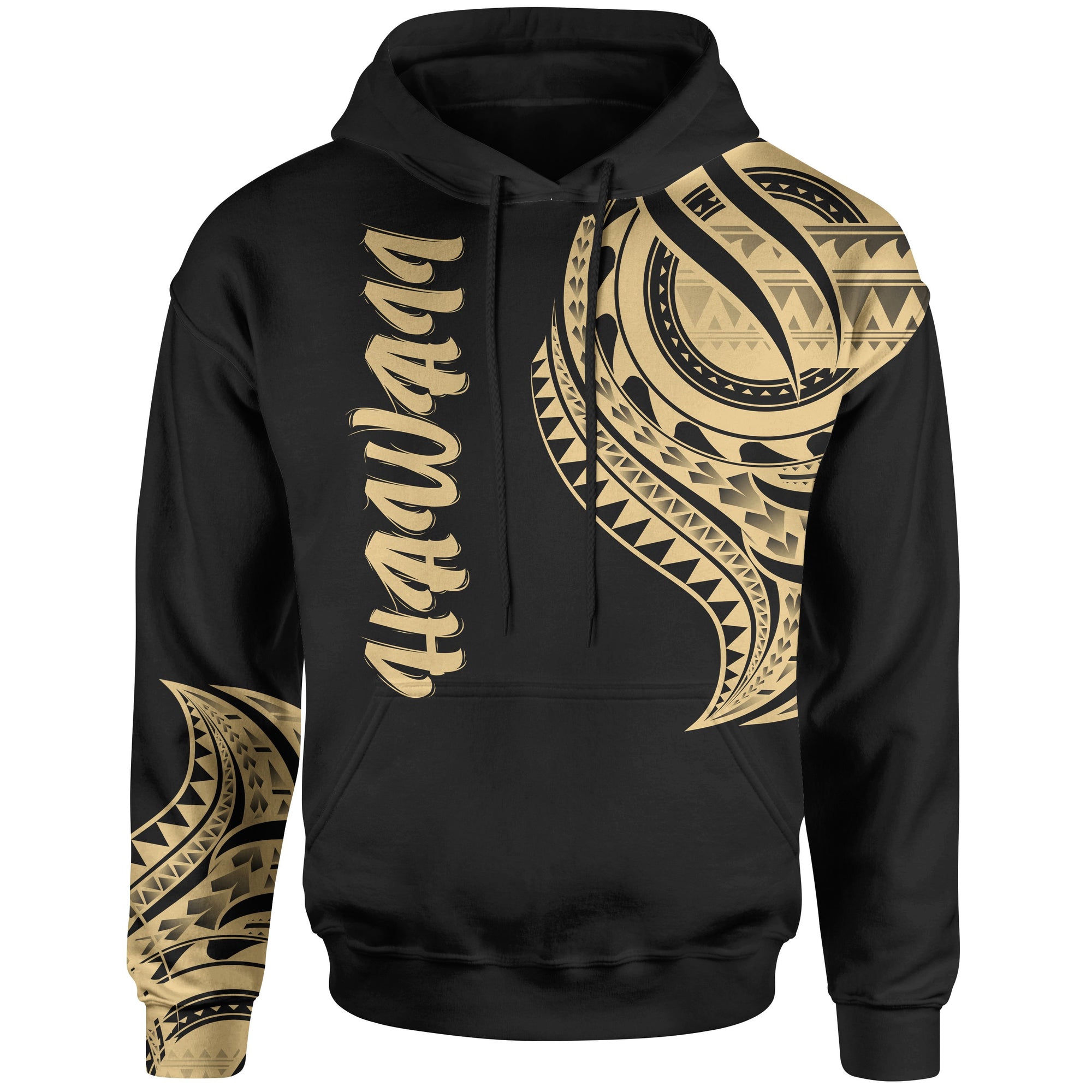 Hawaii Hoodie Tatau Gold Patterns Unisex Black - Polynesian Pride