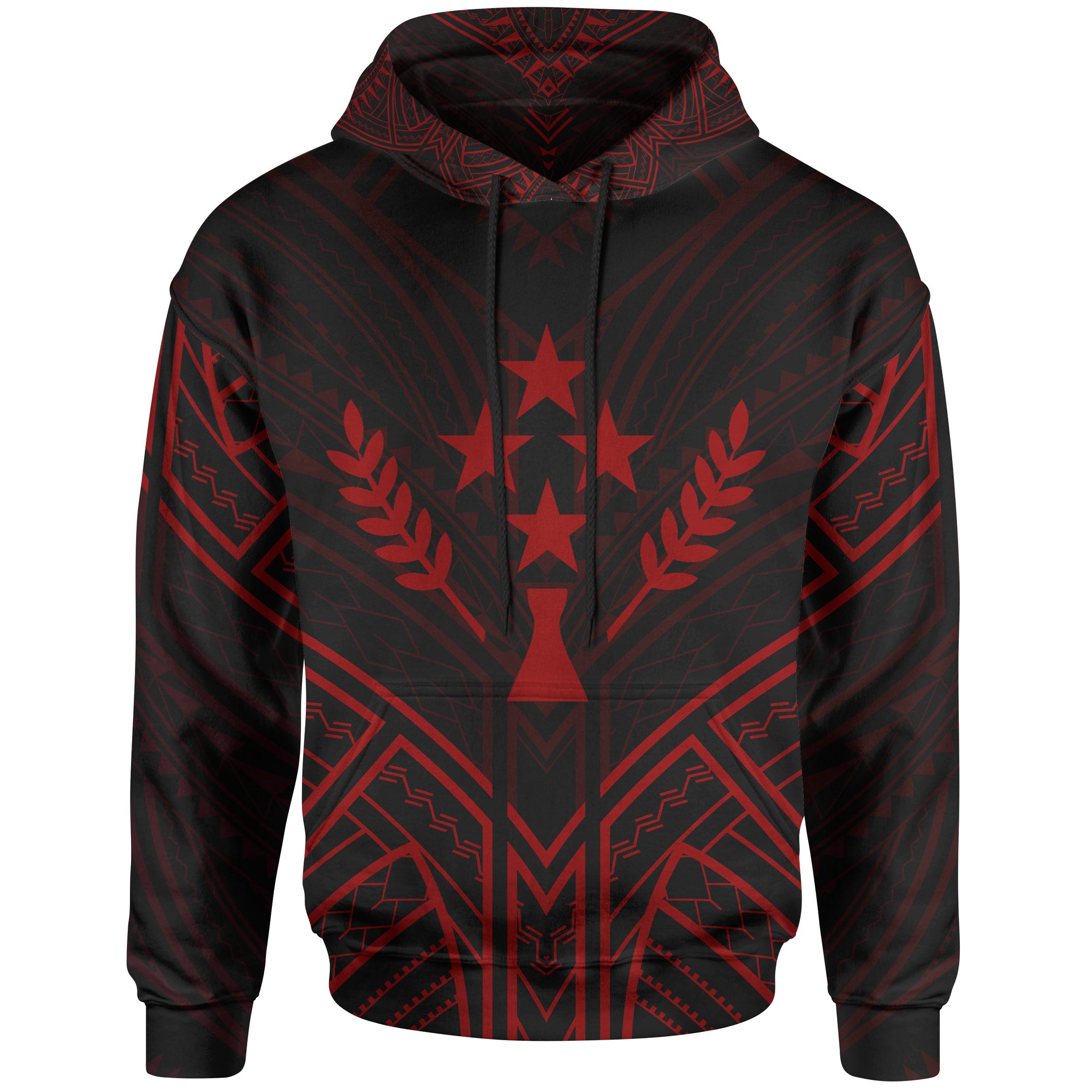 Kosrae State Hoodie Kosrae State Seal Red Tribal Patterns Unisex Black - Polynesian Pride